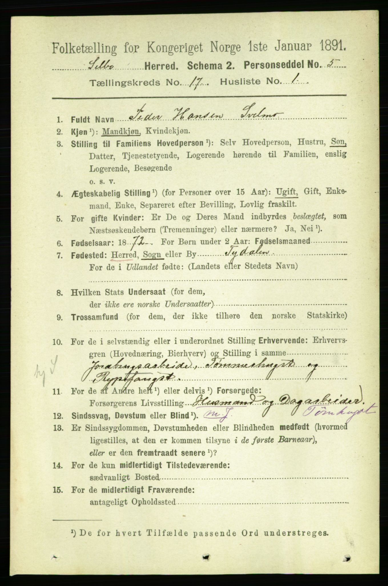 RA, 1891 census for 1664 Selbu, 1891, p. 6063