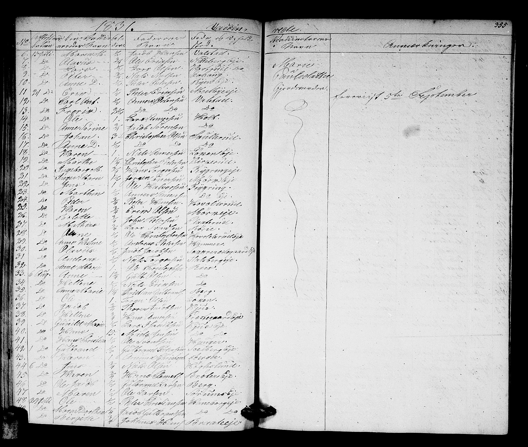 Skedsmo prestekontor Kirkebøker, AV/SAO-A-10033a/G/Ga/L0001: Parish register (copy) no. I 1, 1830-1854, p. 355