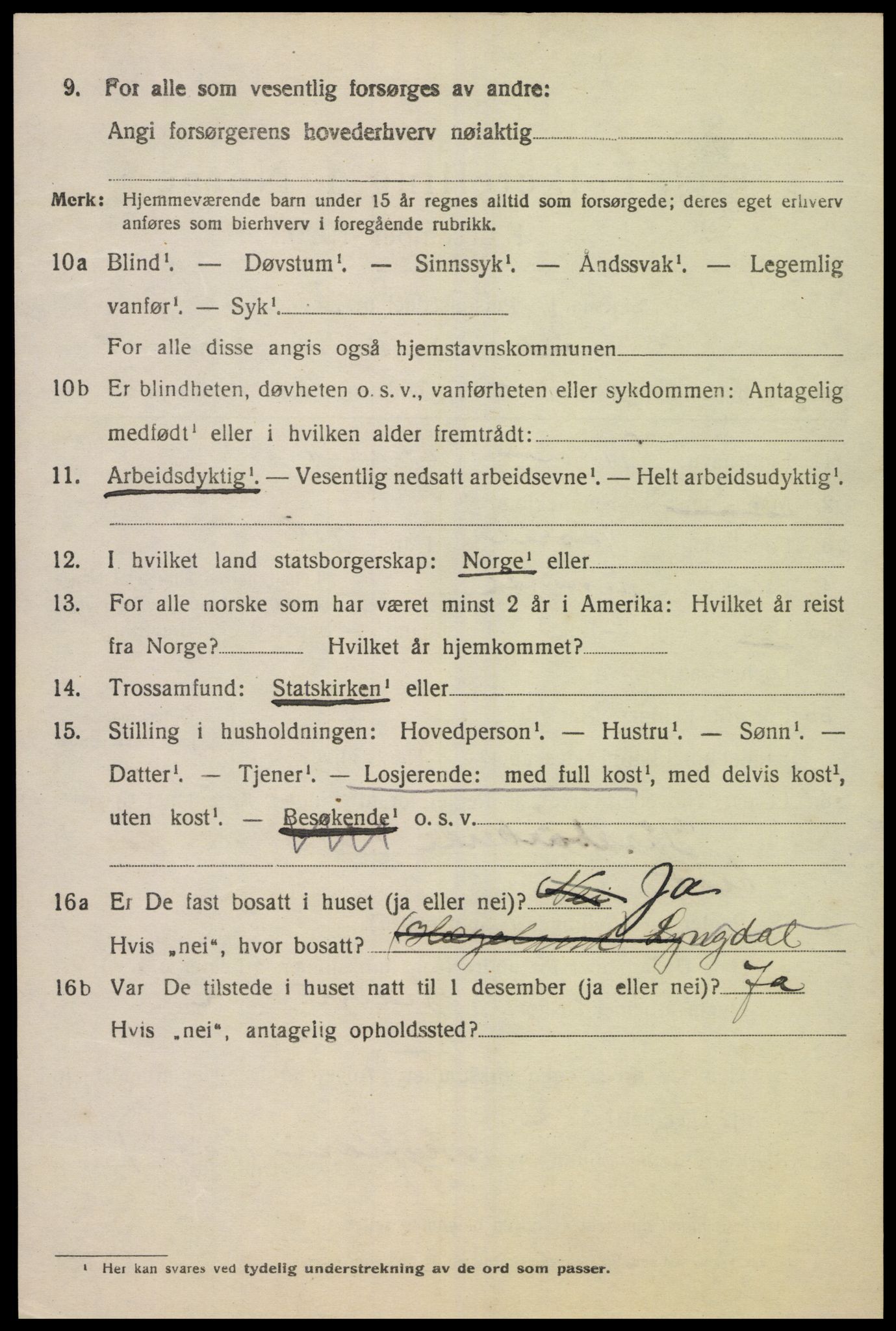 SAK, 1920 census for Lyngdal, 1920, p. 3976