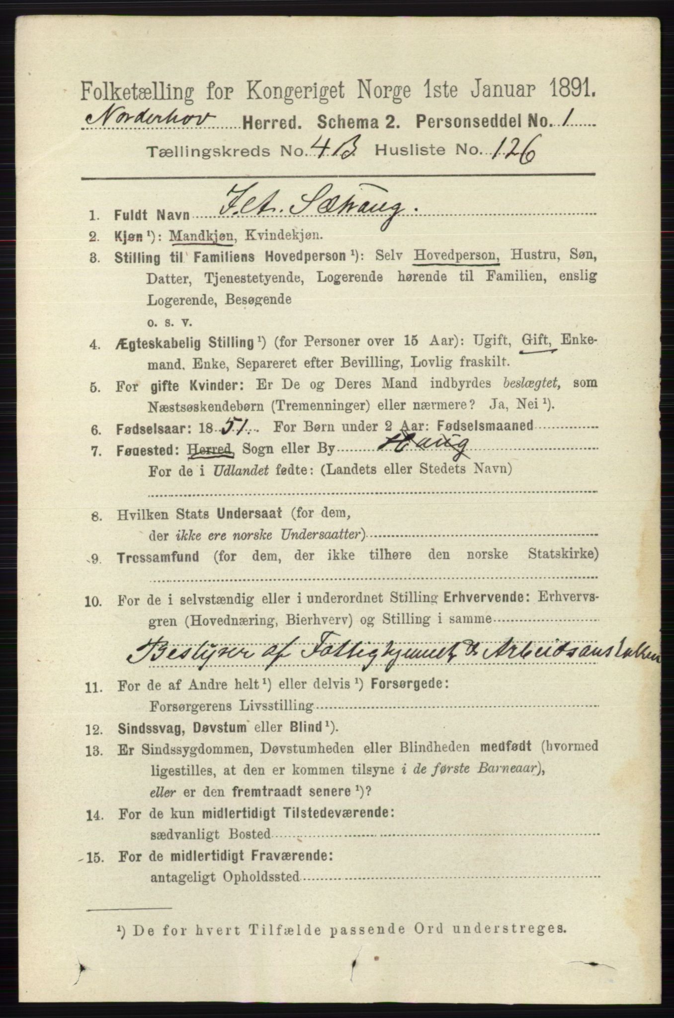 RA, 1891 census for 0613 Norderhov, 1891, p. 3394