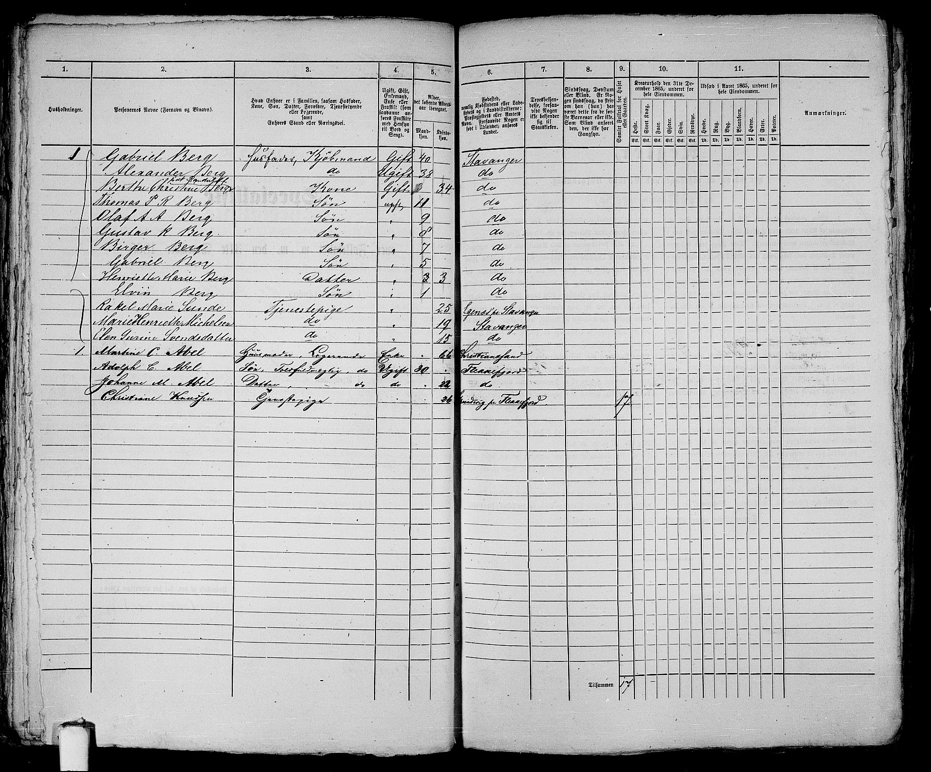 RA, 1865 census for Stavanger, 1865, p. 113