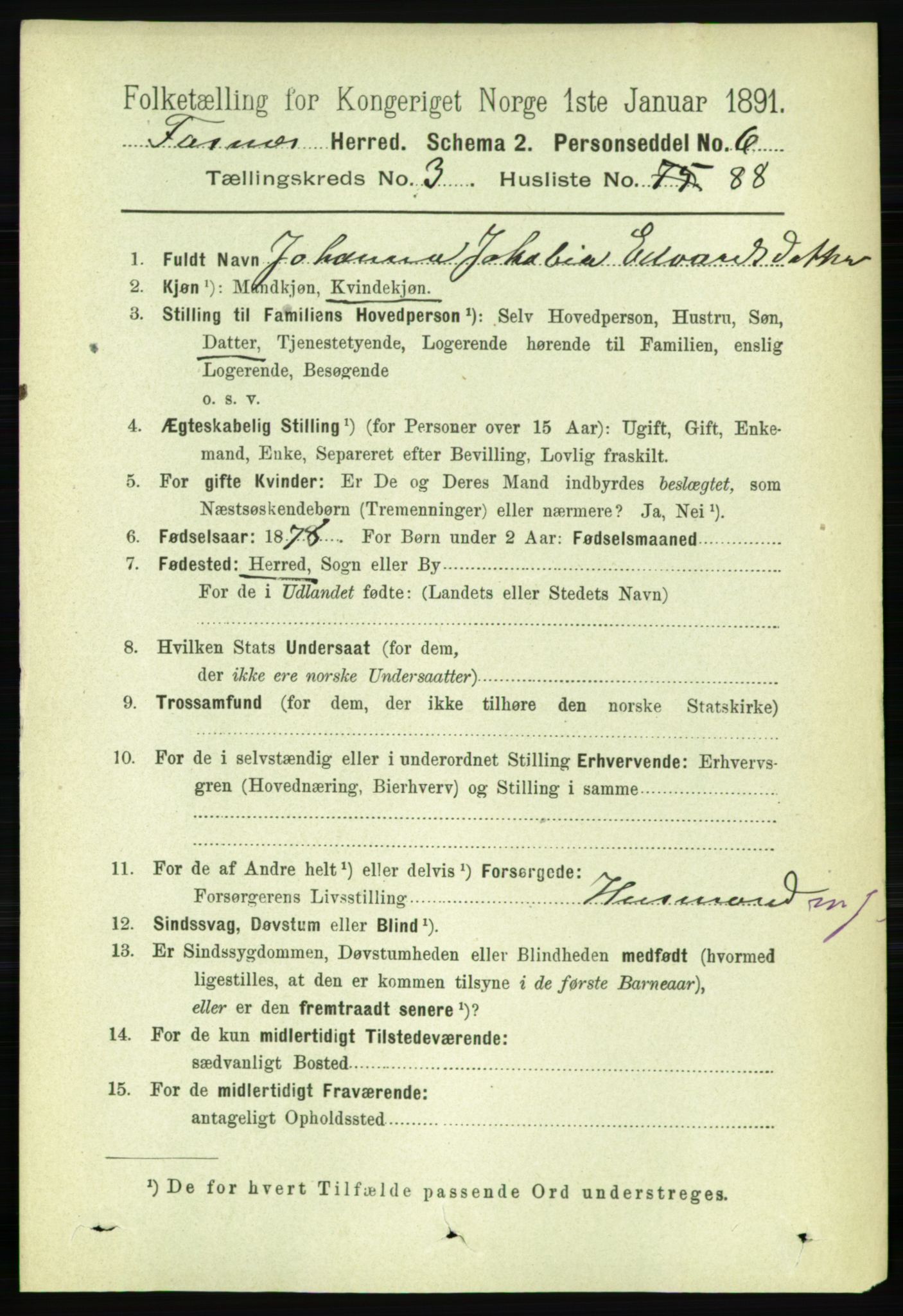 RA, 1891 census for 1748 Fosnes, 1891, p. 1330