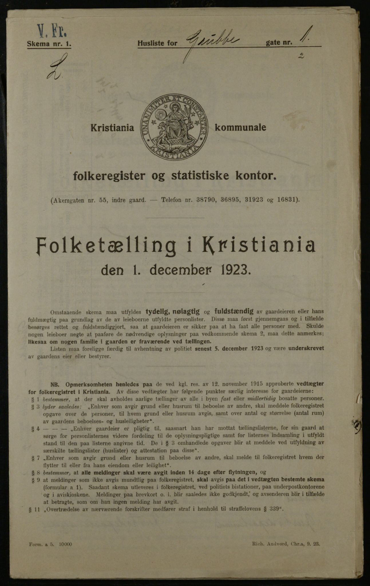 OBA, Municipal Census 1923 for Kristiania, 1923, p. 34042