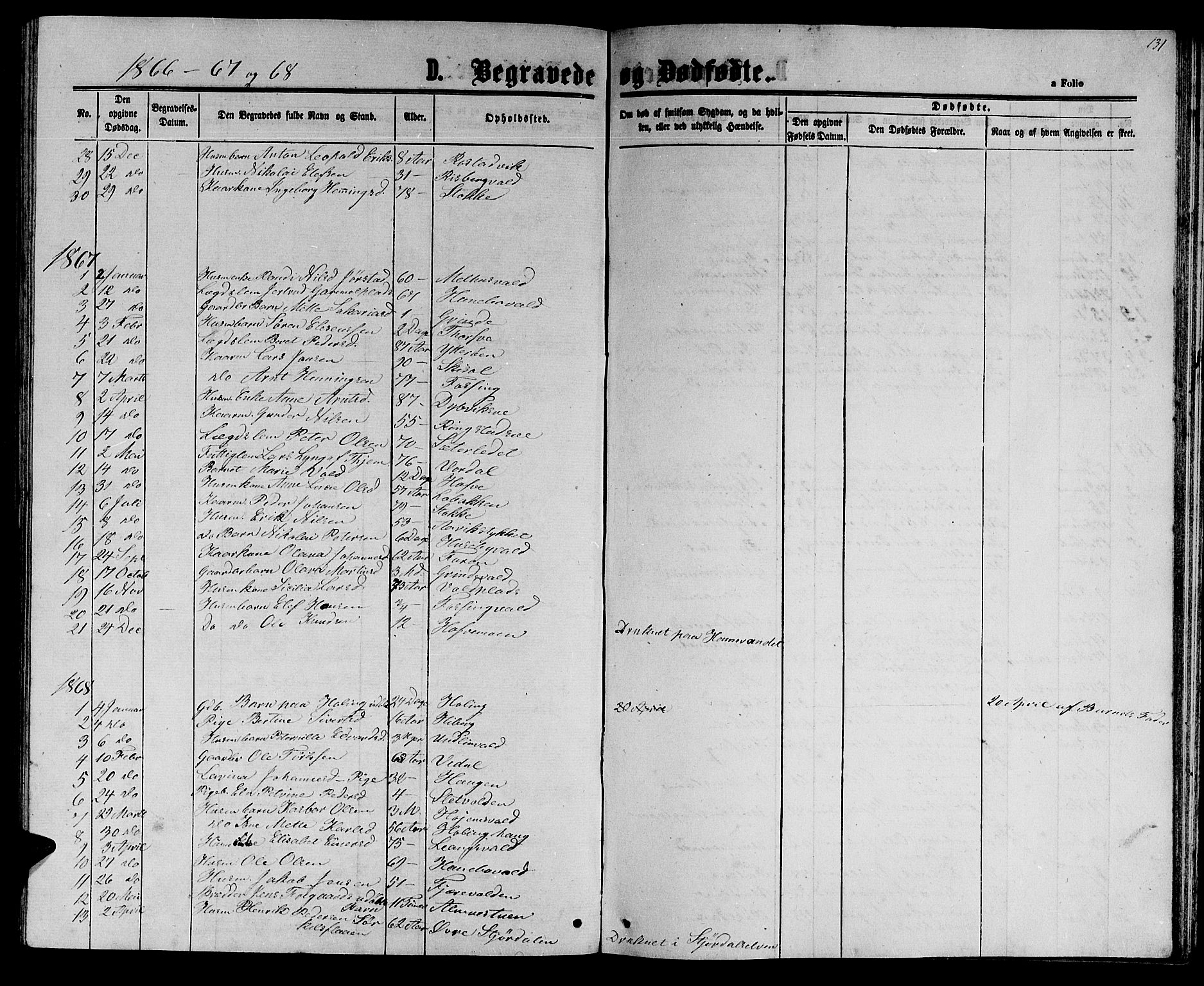 Ministerialprotokoller, klokkerbøker og fødselsregistre - Nord-Trøndelag, SAT/A-1458/714/L0133: Parish register (copy) no. 714C02, 1865-1877, p. 131