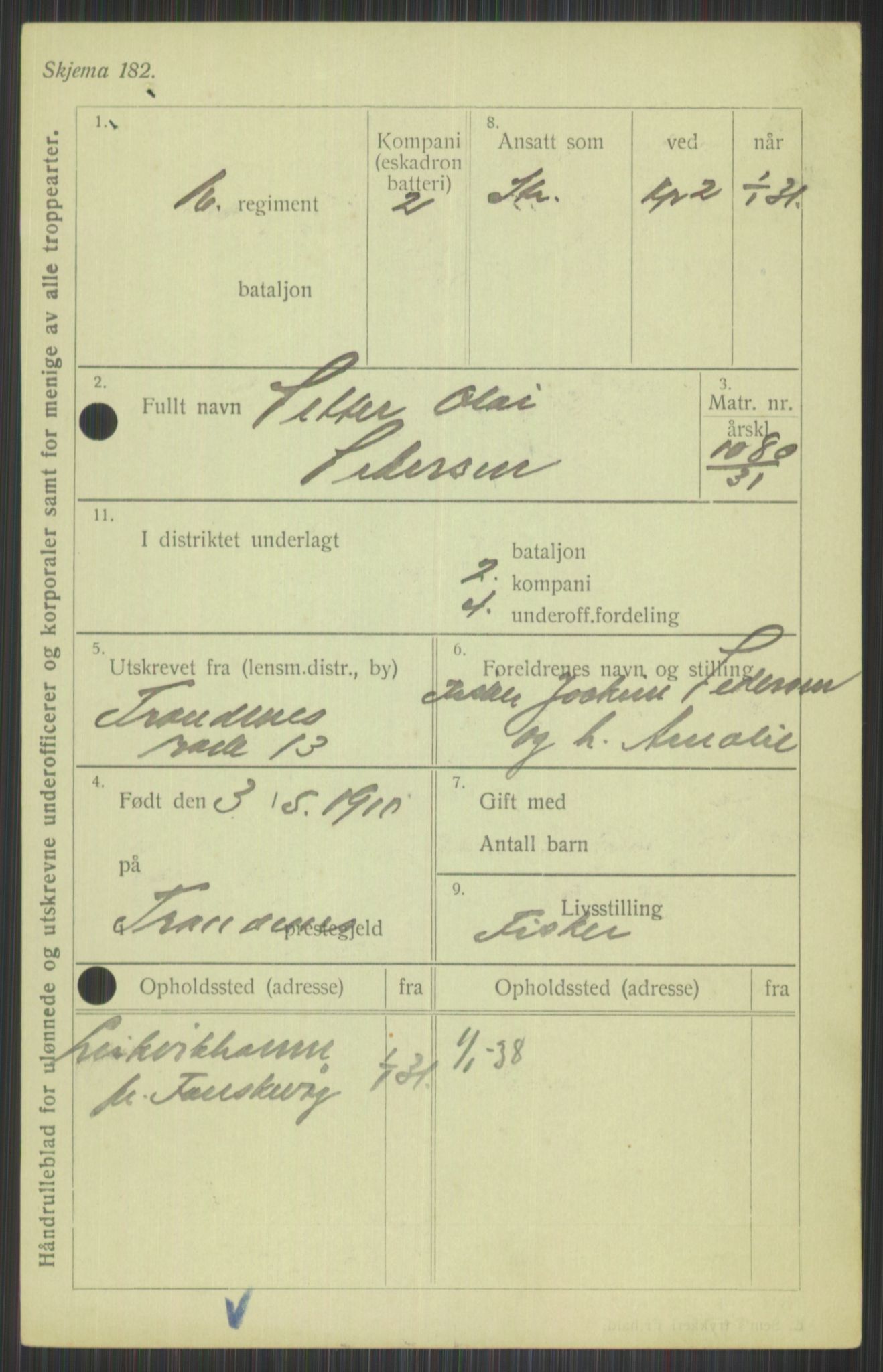 Forsvaret, Troms infanteriregiment nr. 16, AV/RA-RAFA-3146/P/Pa/L0015: Rulleblad for regimentets menige mannskaper, årsklasse 1931, 1931, p. 993