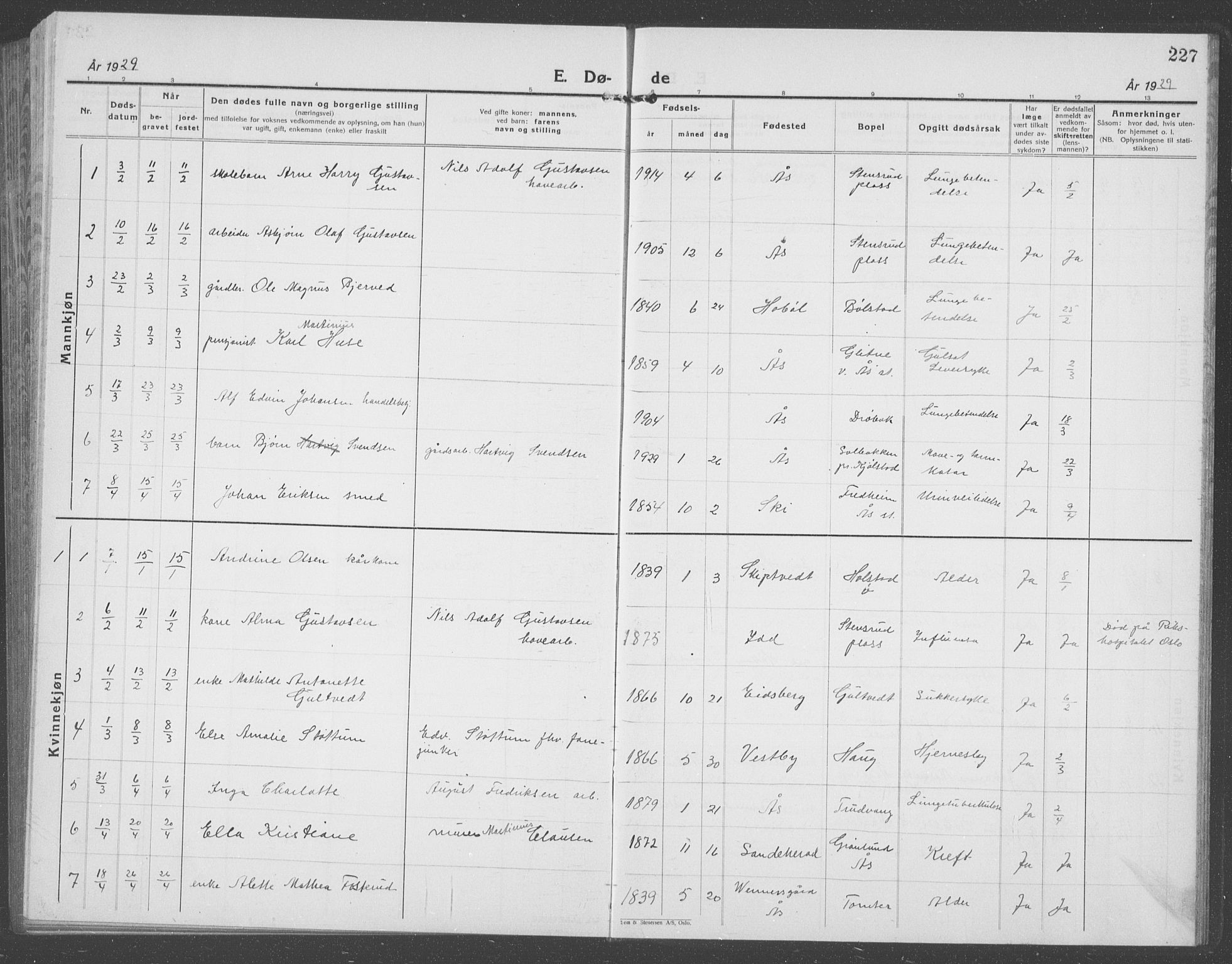 Ås prestekontor Kirkebøker, AV/SAO-A-10894/G/Ga/L0006: Parish register (copy) no. I 6, 1925-1940, p. 227