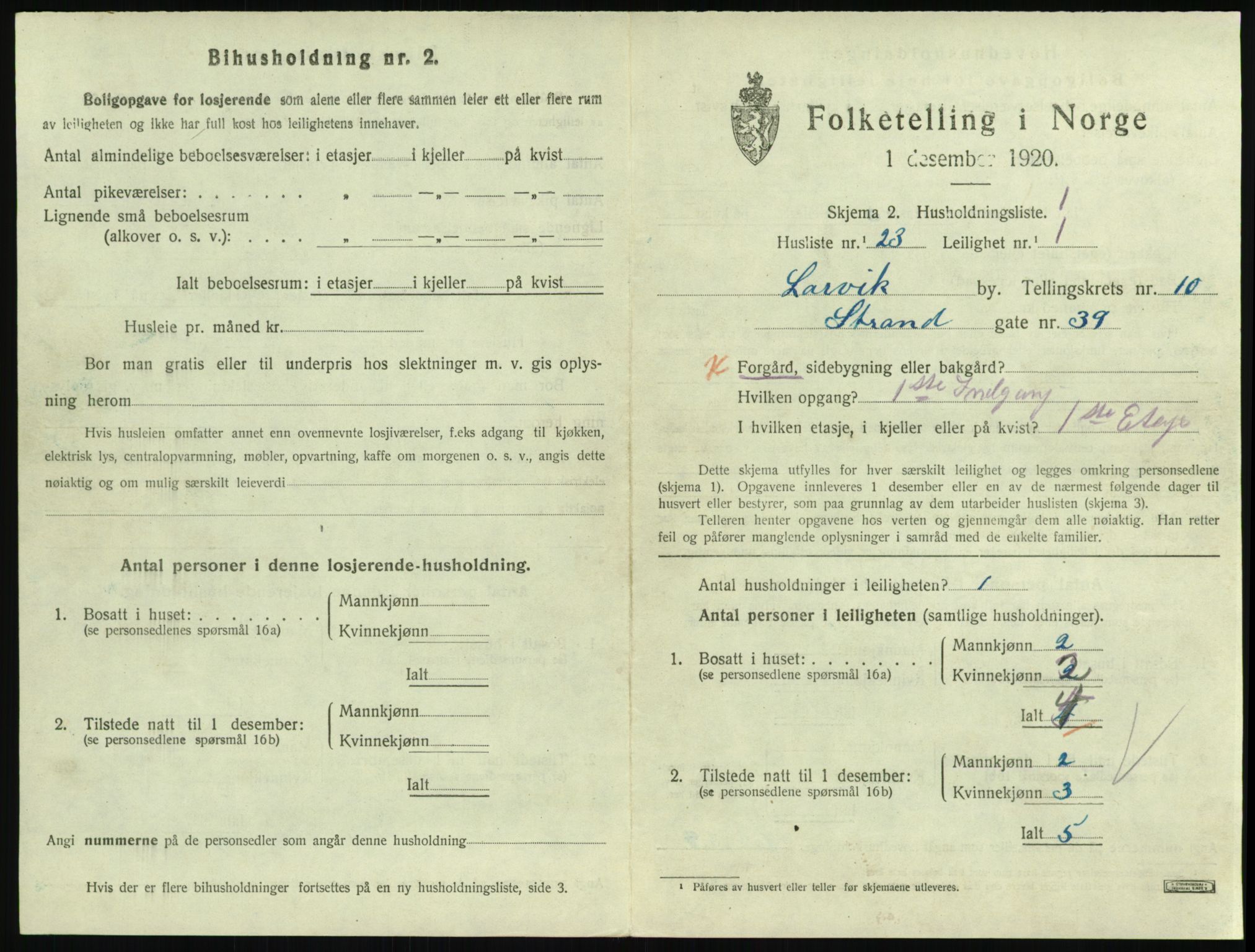 SAKO, 1920 census for Larvik, 1920, p. 7556