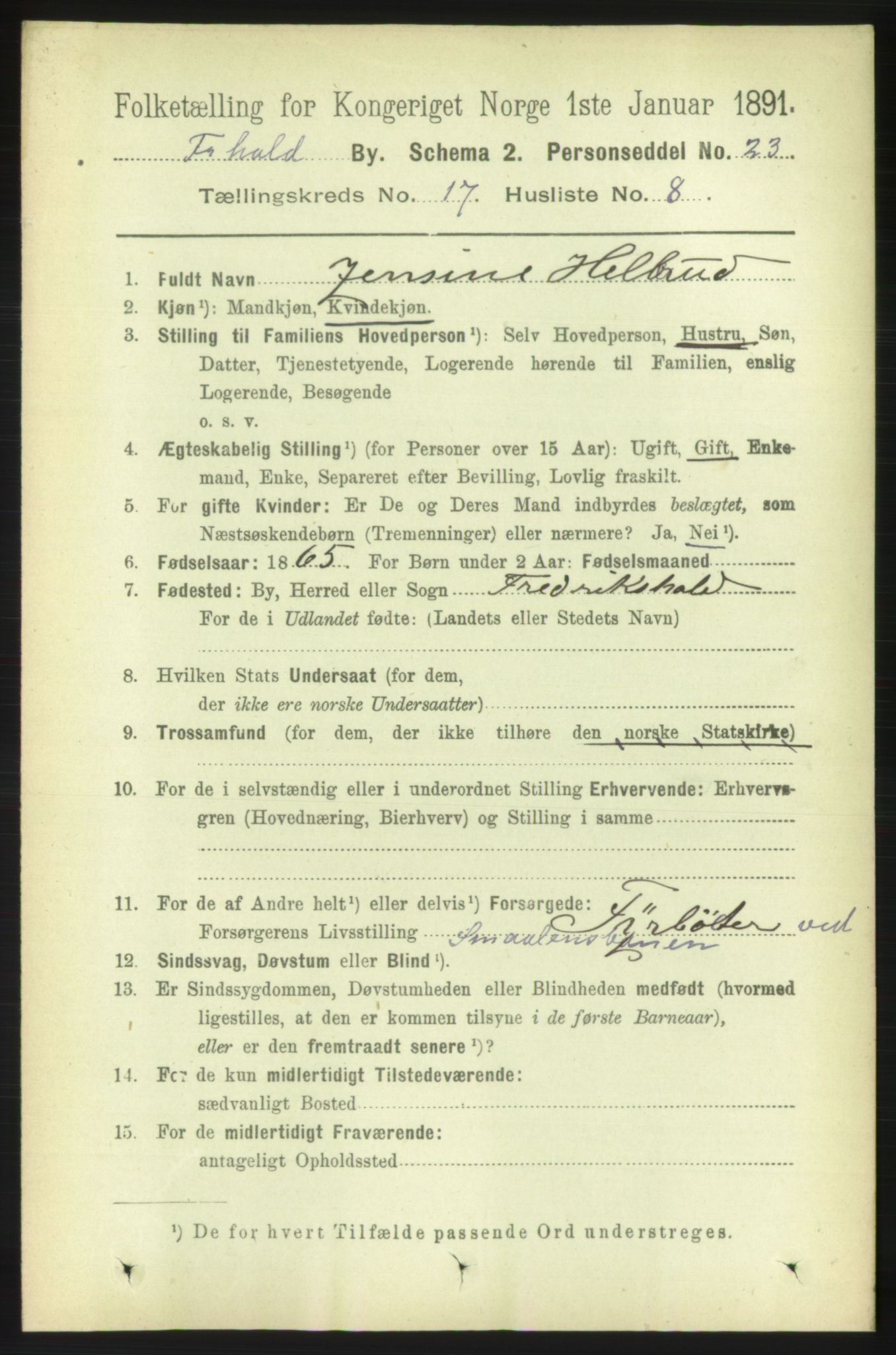 RA, 1891 census for 0101 Fredrikshald, 1891, p. 10961