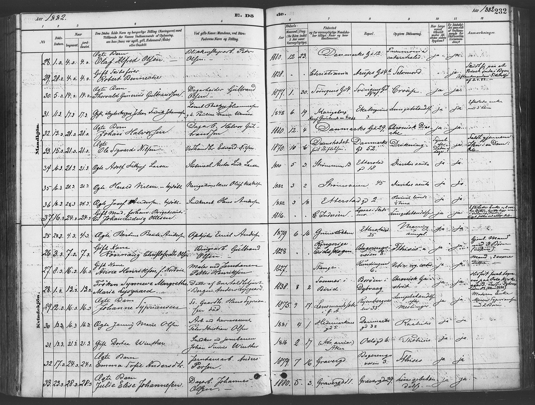 Gamlebyen prestekontor Kirkebøker, SAO/A-10884/F/Fa/L0006: Parish register (official) no. 6, 1881-1890, p. 232