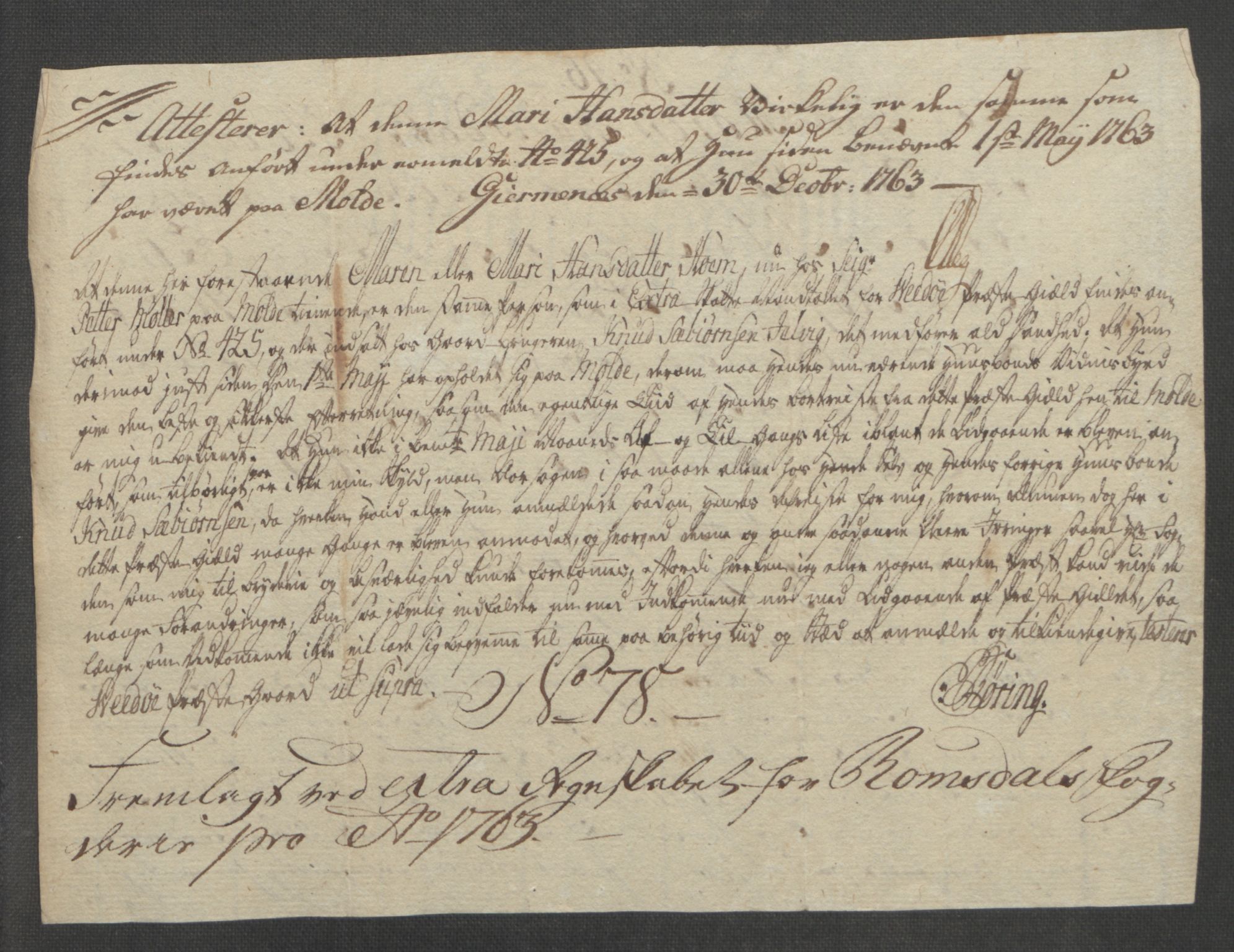 Rentekammeret inntil 1814, Reviderte regnskaper, Fogderegnskap, AV/RA-EA-4092/R55/L3730: Ekstraskatten Romsdal, 1762-1763, p. 537