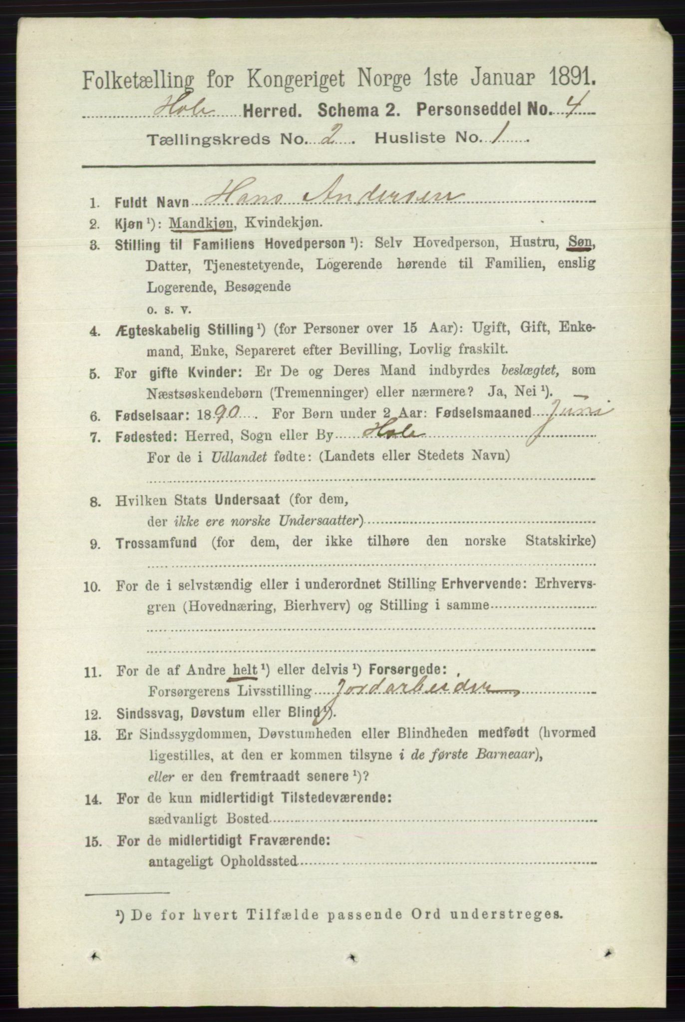 RA, 1891 census for 0612 Hole, 1891, p. 740