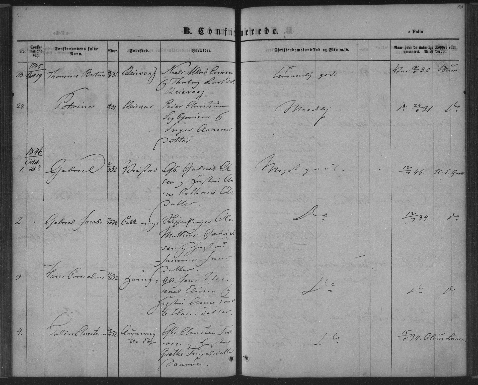Herad sokneprestkontor, SAK/1111-0018/F/Fa/Fab/L0003: Parish register (official) no. A 3, 1844-1853, p. 123