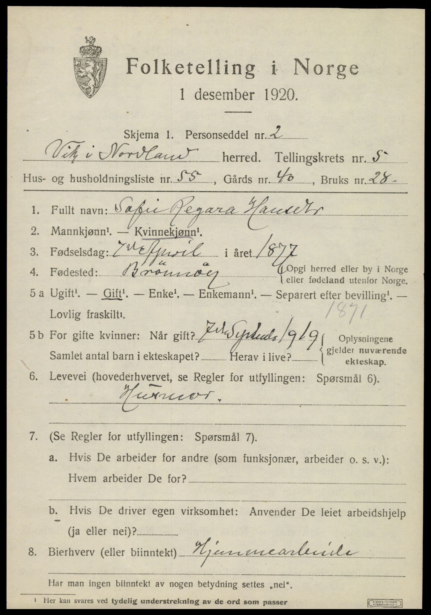 SAT, 1920 census for Vik, 1920, p. 3569