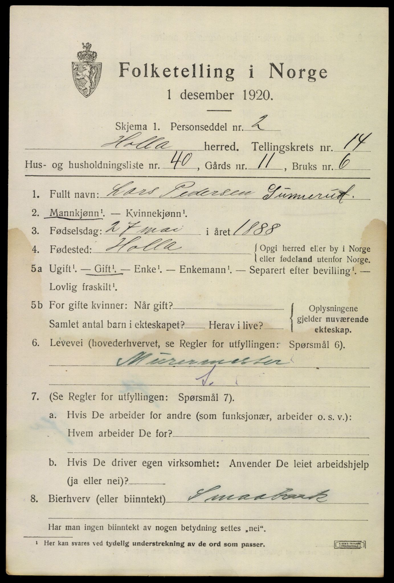 SAKO, 1920 census for Holla, 1920, p. 8367