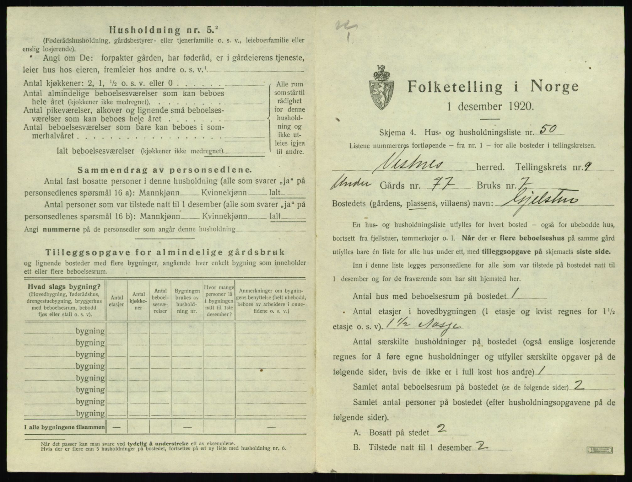 SAT, 1920 census for Vestnes, 1920, p. 1035