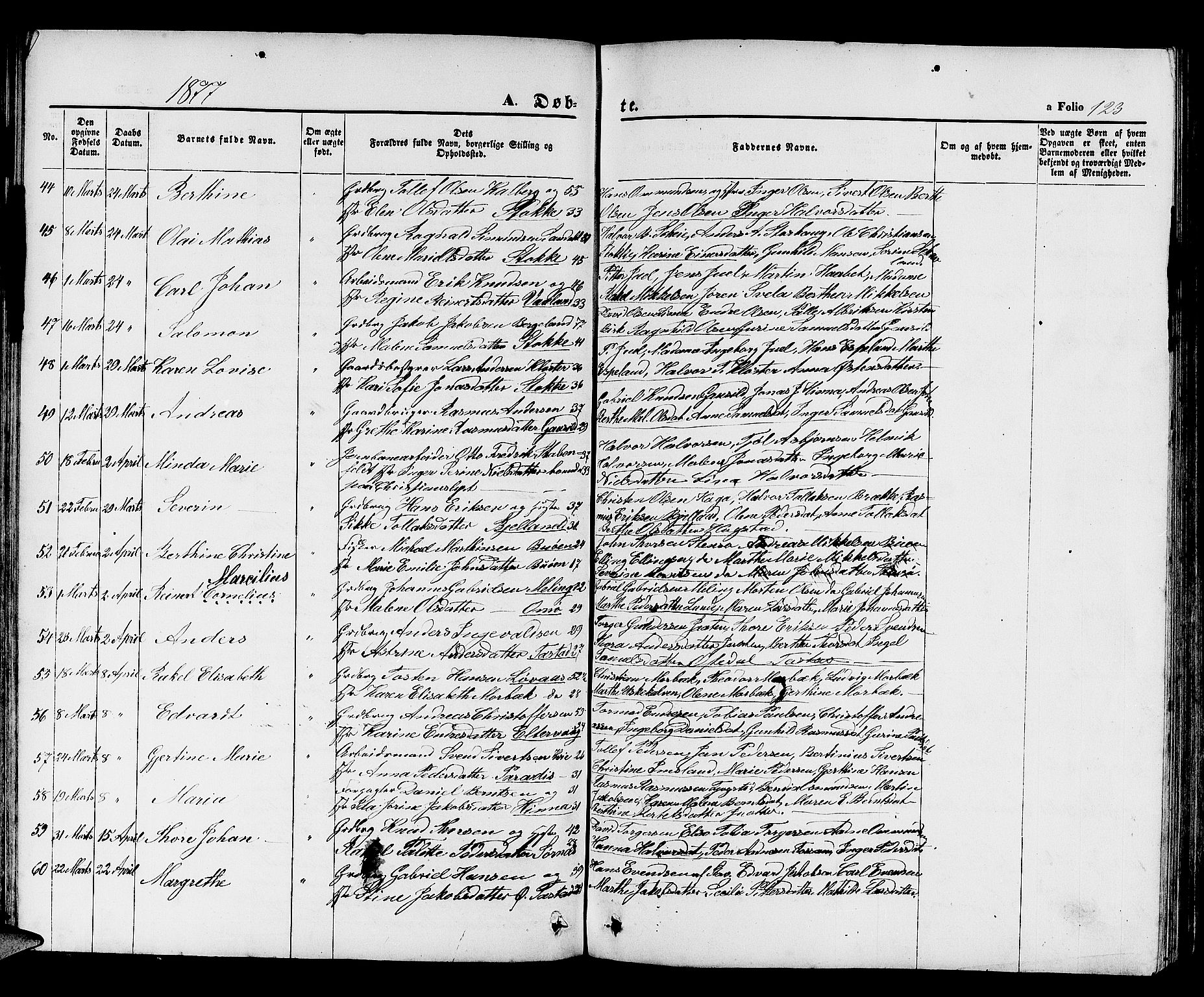 Hetland sokneprestkontor, SAST/A-101826/30/30BB/L0003: Parish register (copy) no. B 3, 1863-1877, p. 123