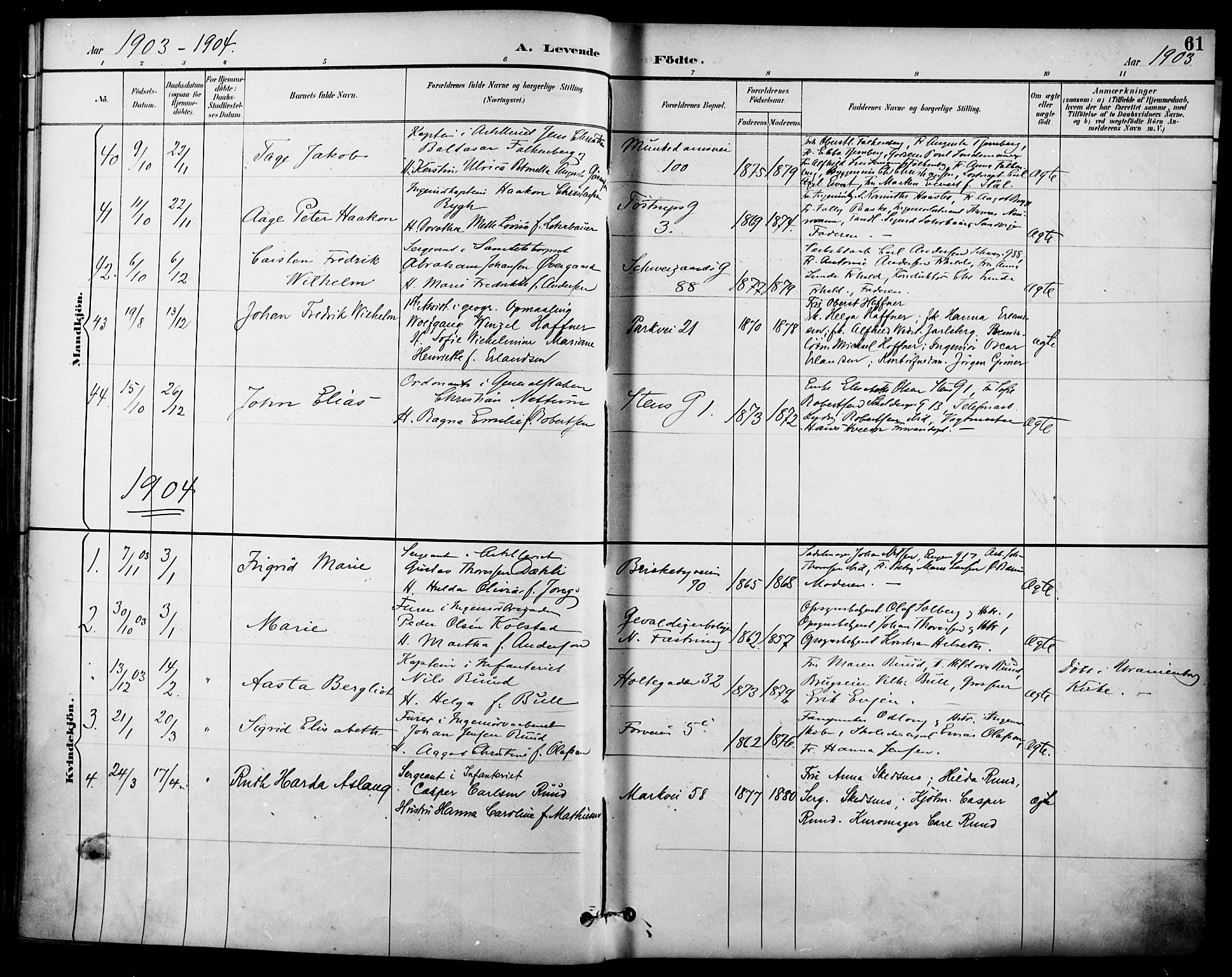 Garnisonsmenigheten Kirkebøker, AV/SAO-A-10846/F/Fa/L0013: Parish register (official) no. 13, 1894-1904, p. 61