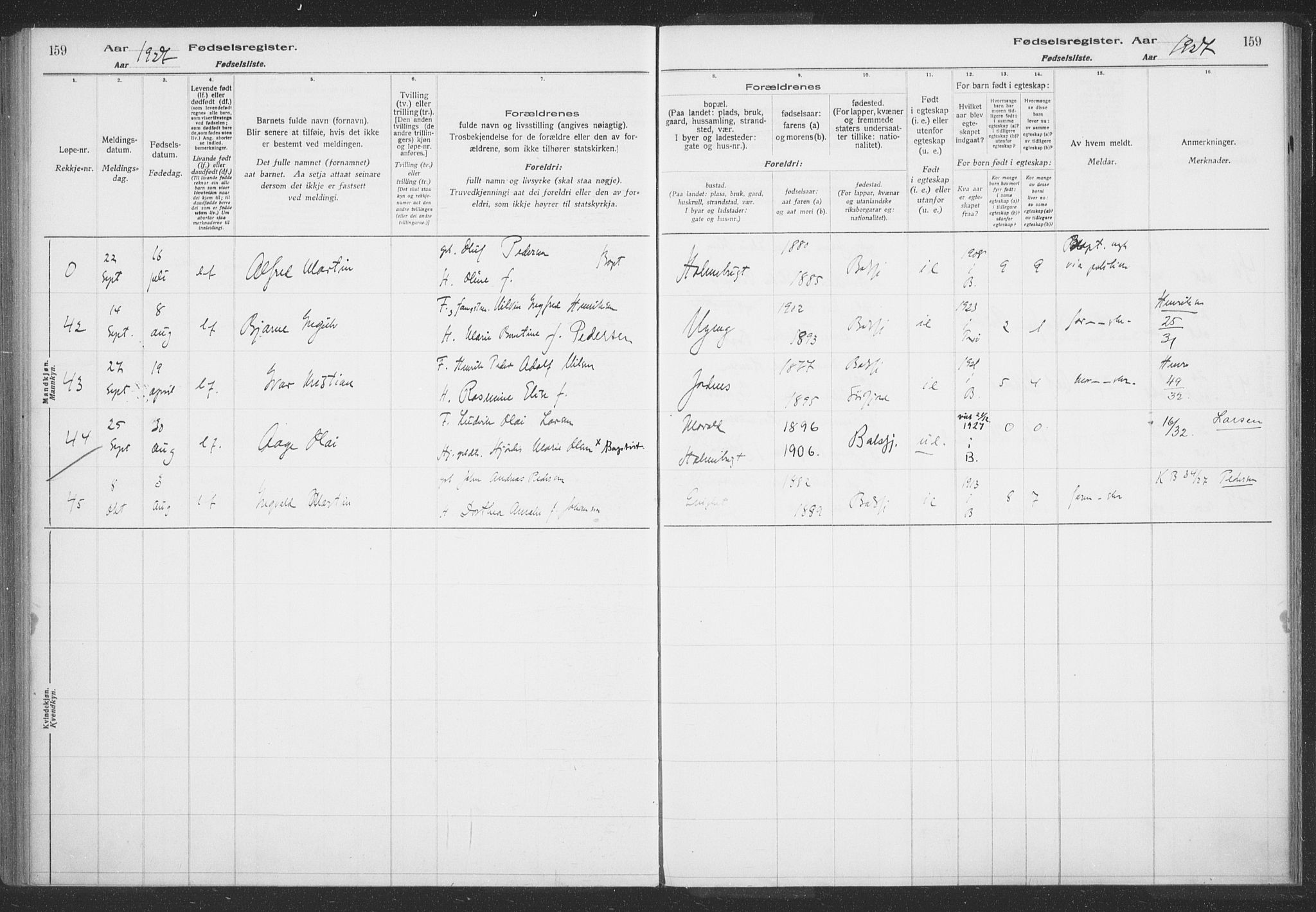 Balsfjord sokneprestembete, AV/SATØ-S-1303/H/Hb/L0059: Birth register no. 59, 1916-1930, p. 159