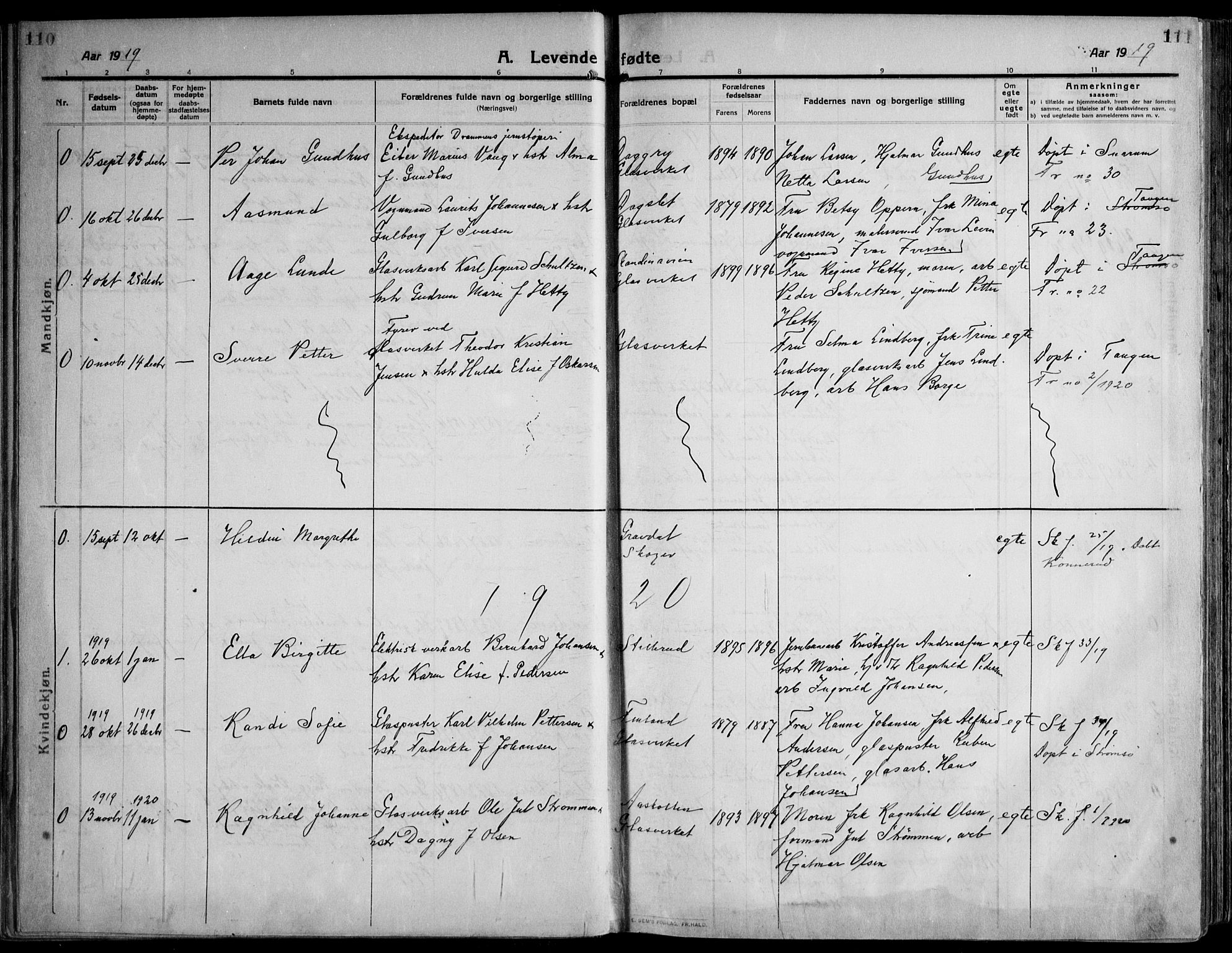 Skoger kirkebøker, SAKO/A-59/F/Fa/L0007: Parish register (official) no. I 7, 1911-1936, p. 110-111