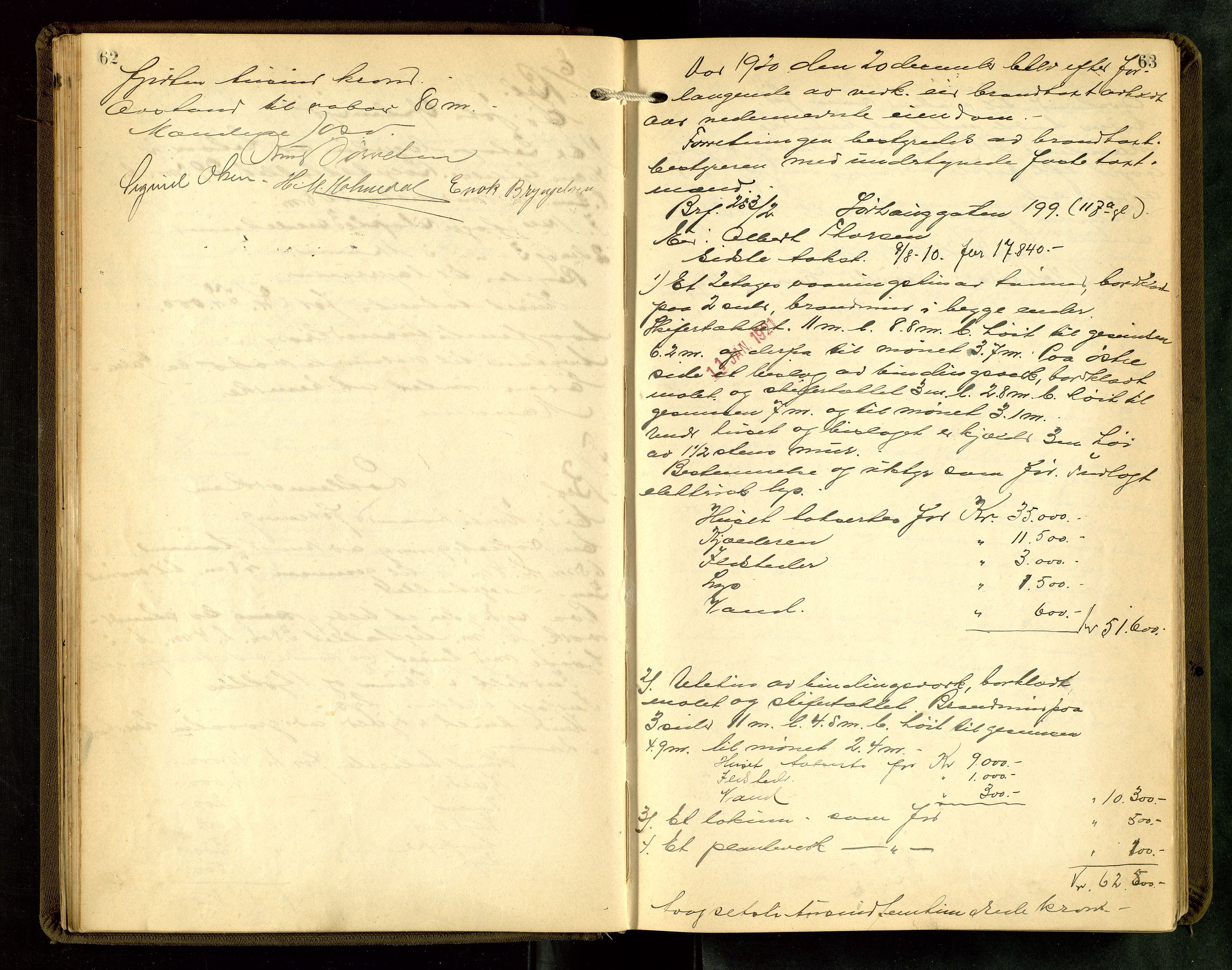 Norges Brannkasse Haugesund, AV/SAST-A-102142/0002/O/L0011: Branntakstprotokoll, 1920-1925, p. 62-63