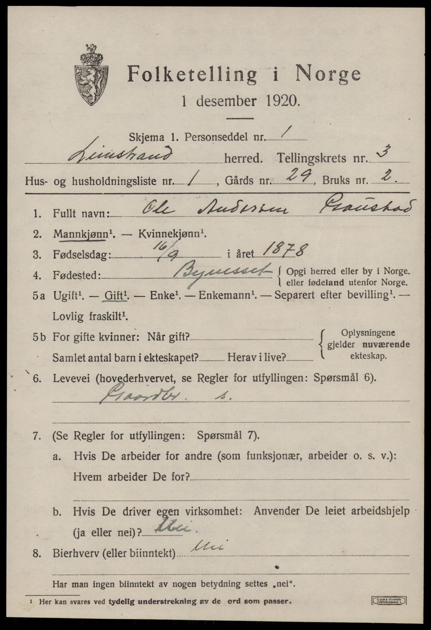 SAT, 1920 census for Leinstrand, 1920, p. 2283
