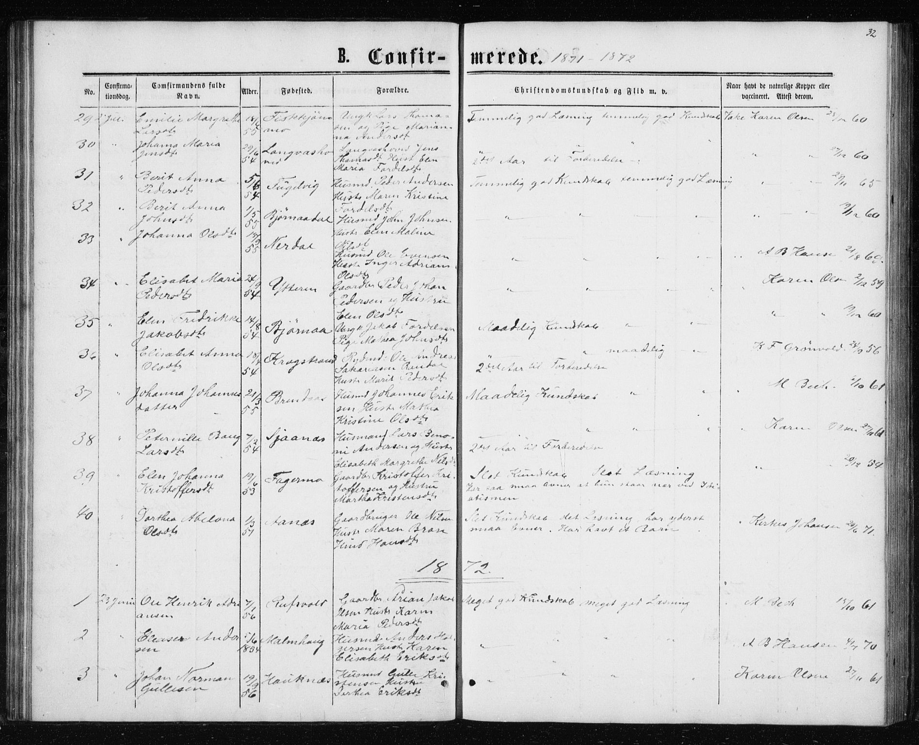 Ministerialprotokoller, klokkerbøker og fødselsregistre - Nordland, SAT/A-1459/827/L0416: Parish register (copy) no. 827C05, 1865-1886, p. 32