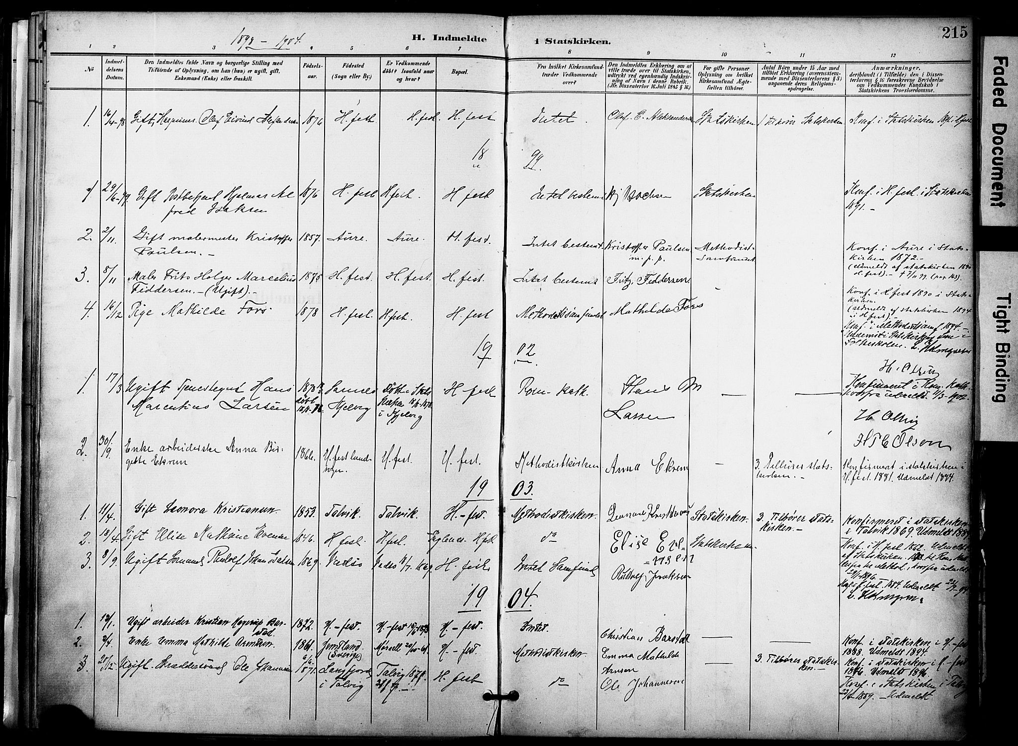 Hammerfest sokneprestkontor, SATØ/S-1347/H/Ha/L0010.kirke: Parish register (official) no. 10, 1898-1905, p. 215