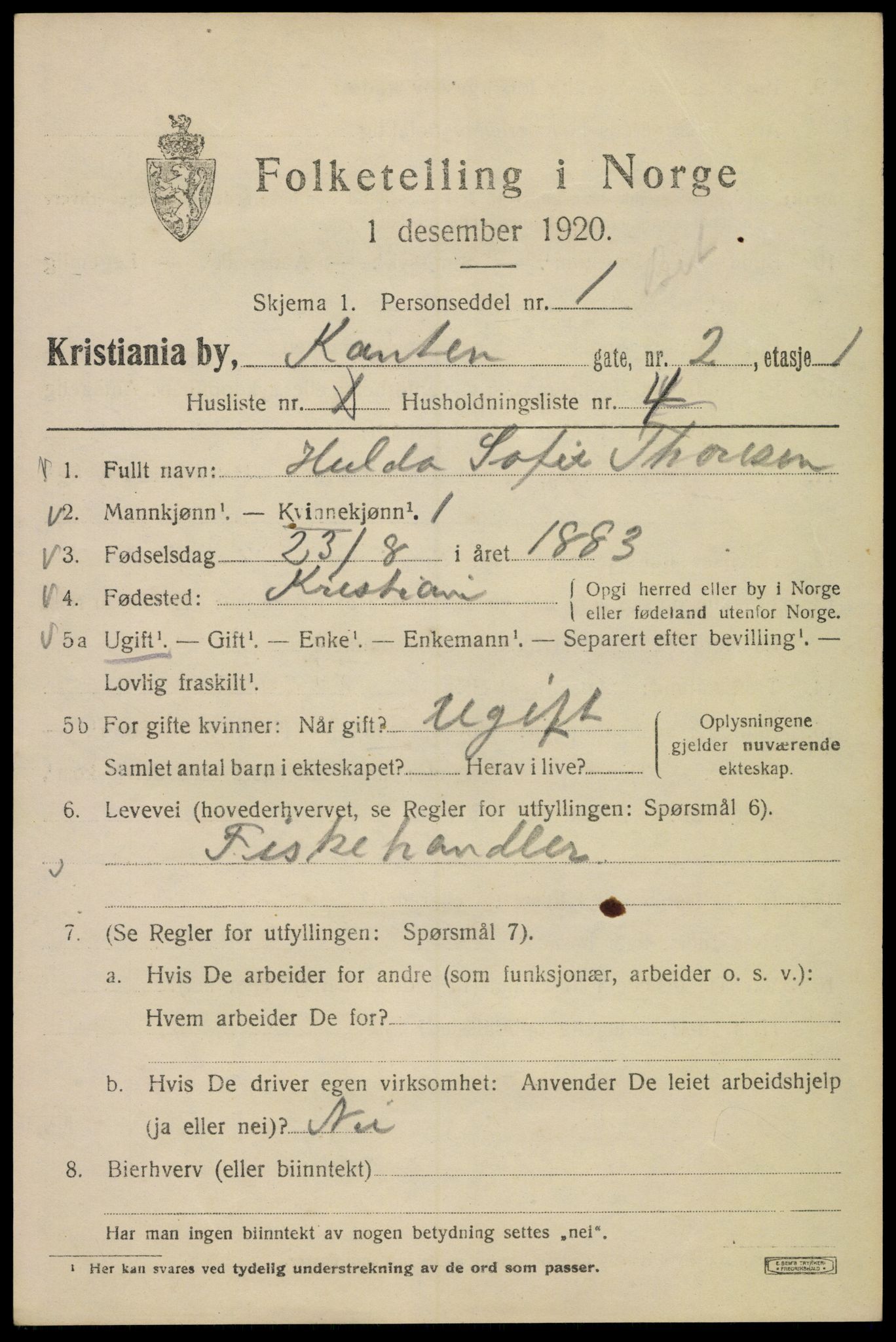 SAO, 1920 census for Kristiania, 1920, p. 327139