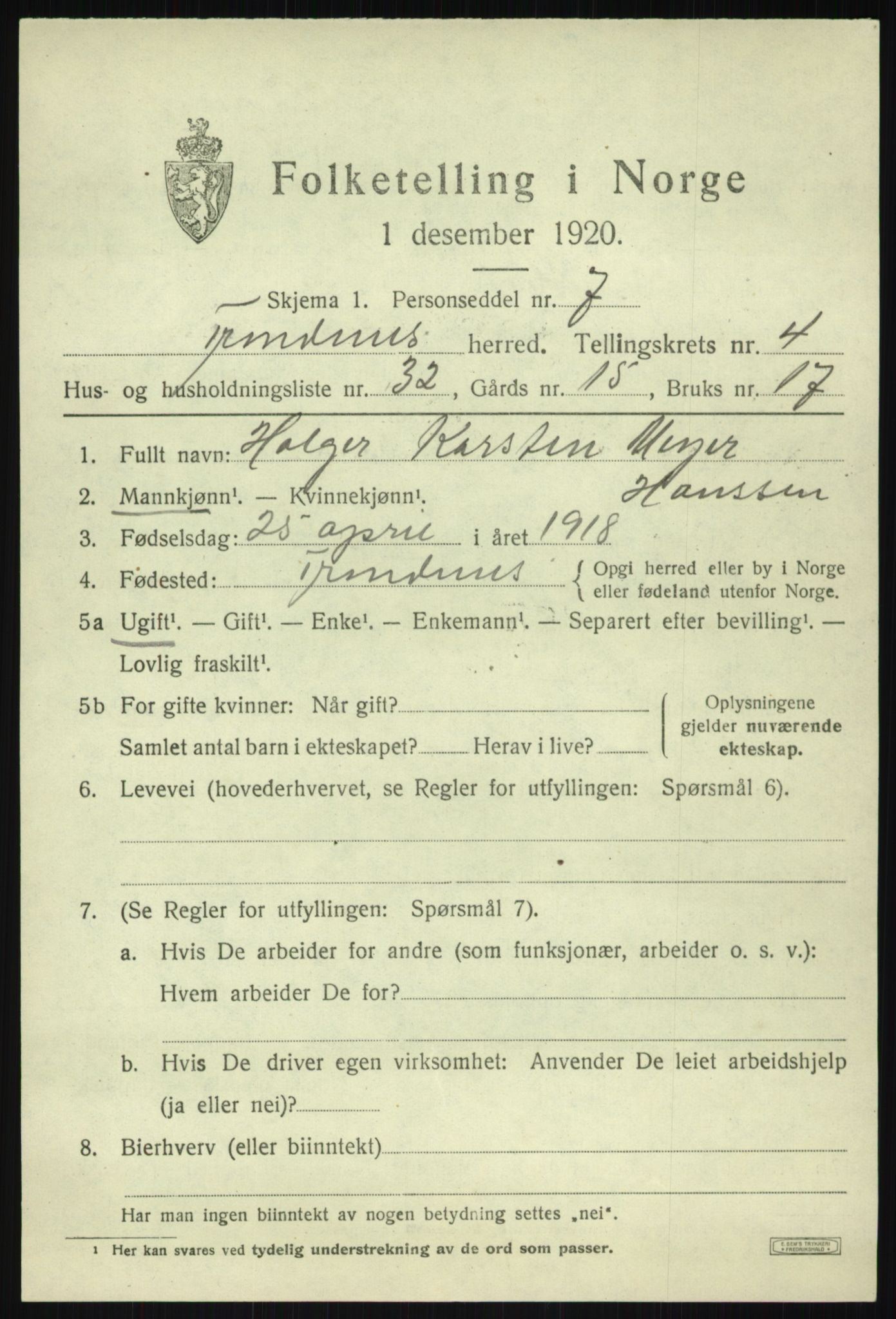 SATØ, 1920 census for Trondenes, 1920, p. 5229