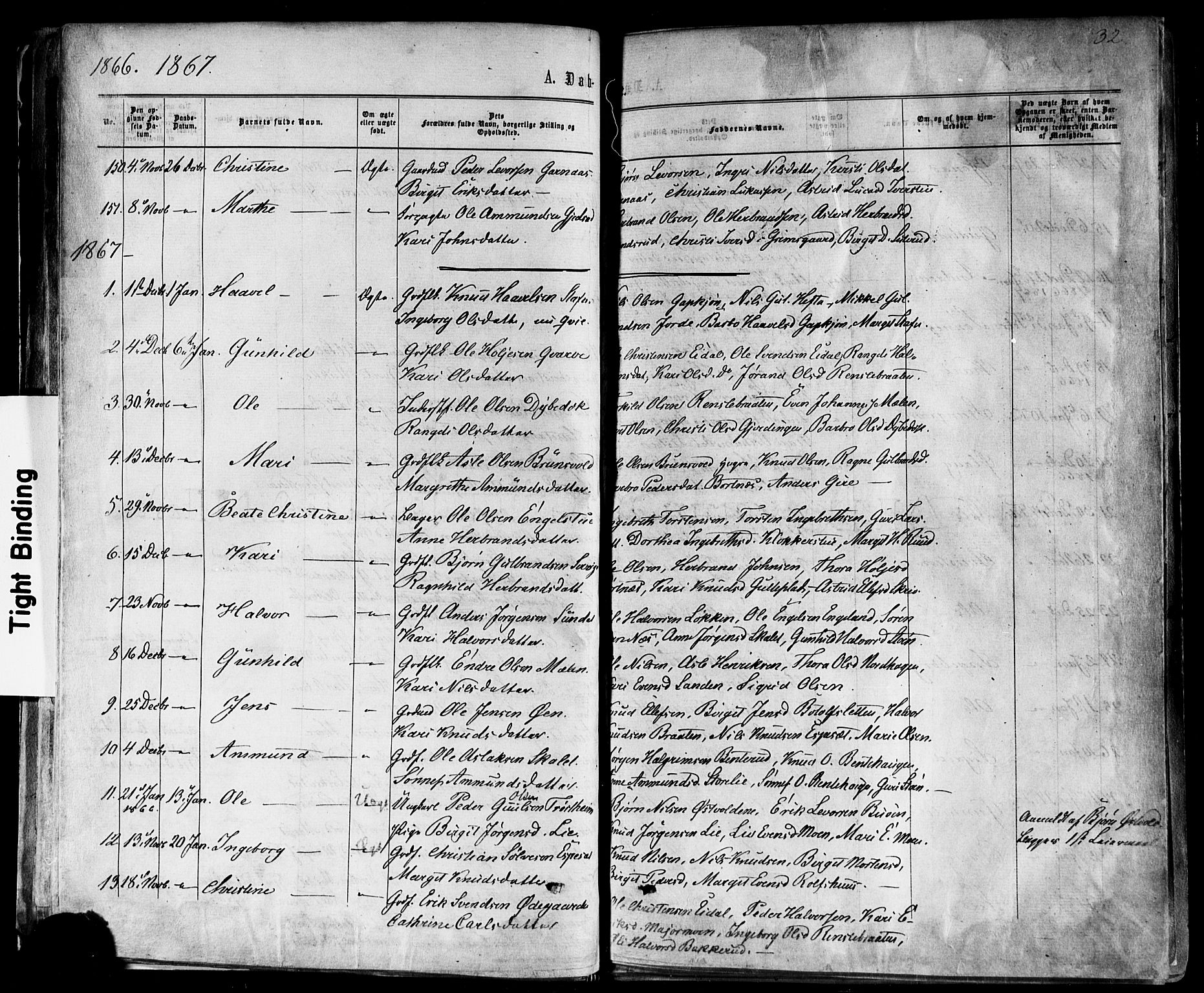 Nes kirkebøker, SAKO/A-236/F/Fa/L0010: Parish register (official) no. 10, 1864-1880, p. 32