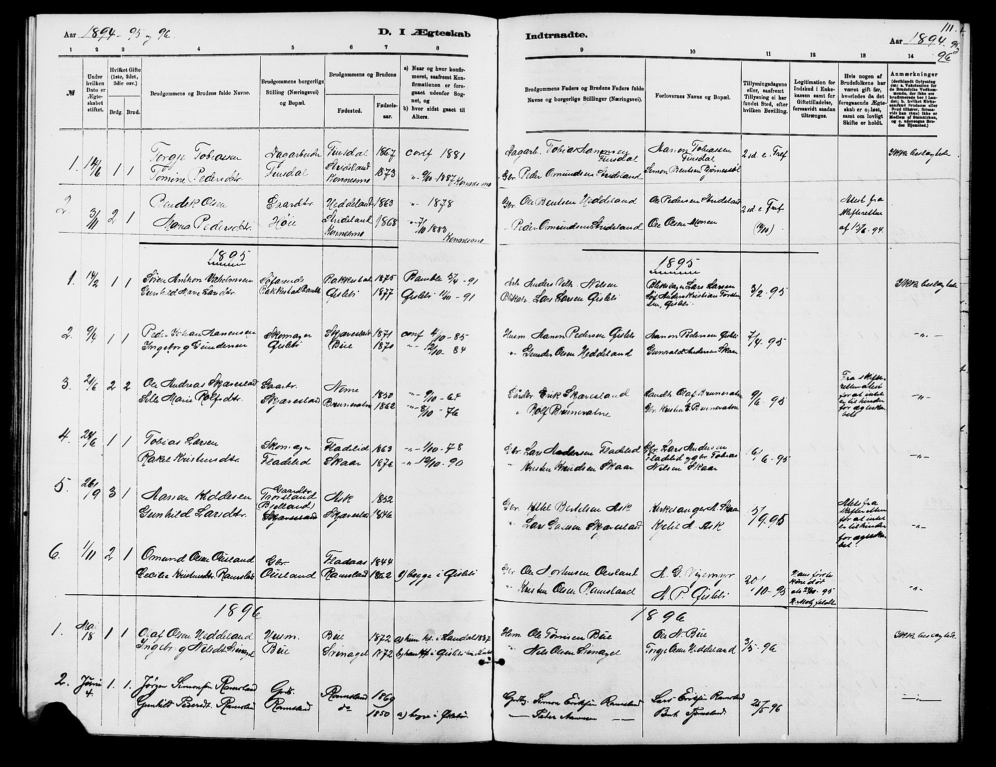 Holum sokneprestkontor, AV/SAK-1111-0022/F/Fb/Fbc/L0003: Parish register (copy) no. B 3, 1882-1908, p. 111