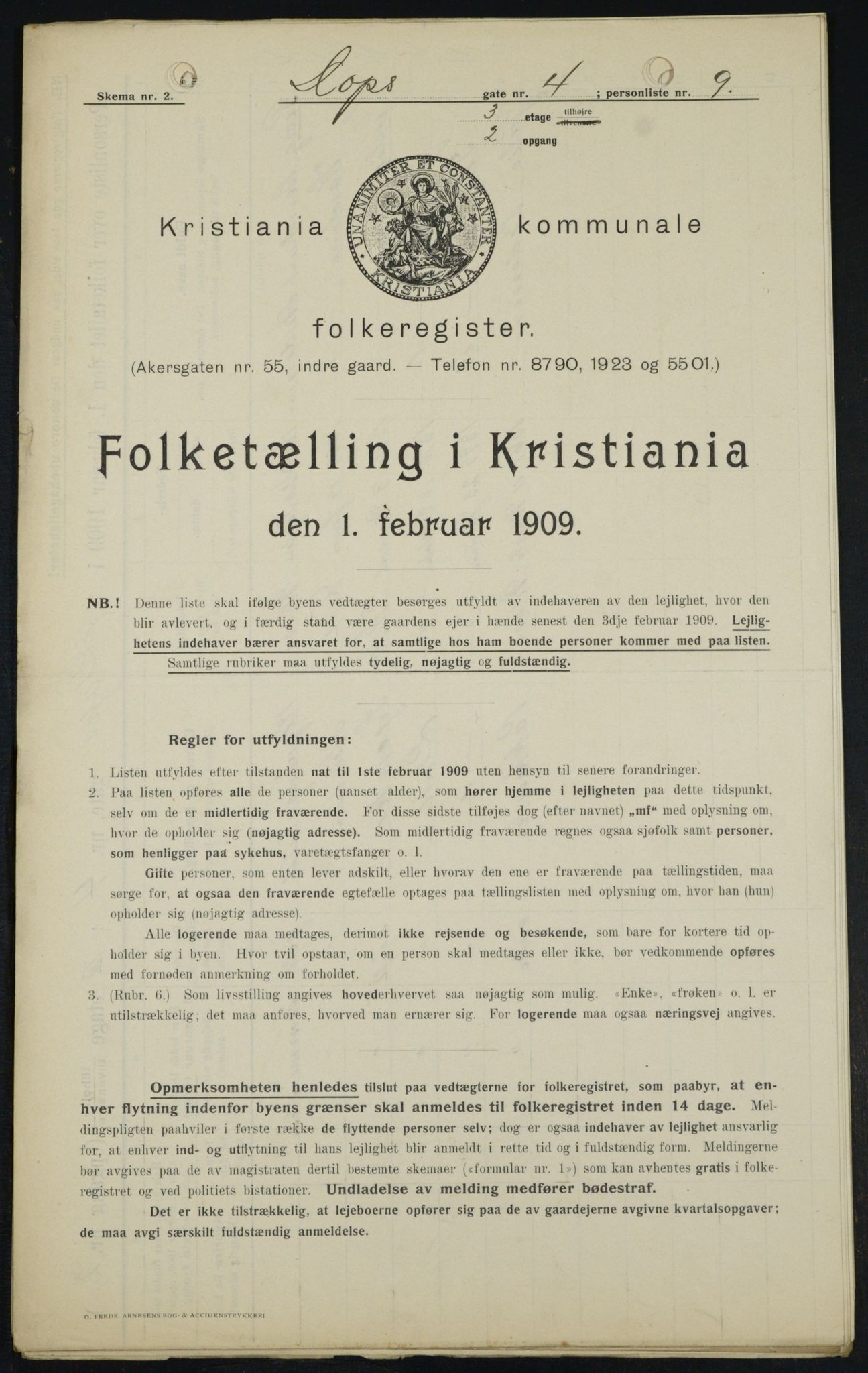 OBA, Municipal Census 1909 for Kristiania, 1909, p. 14492