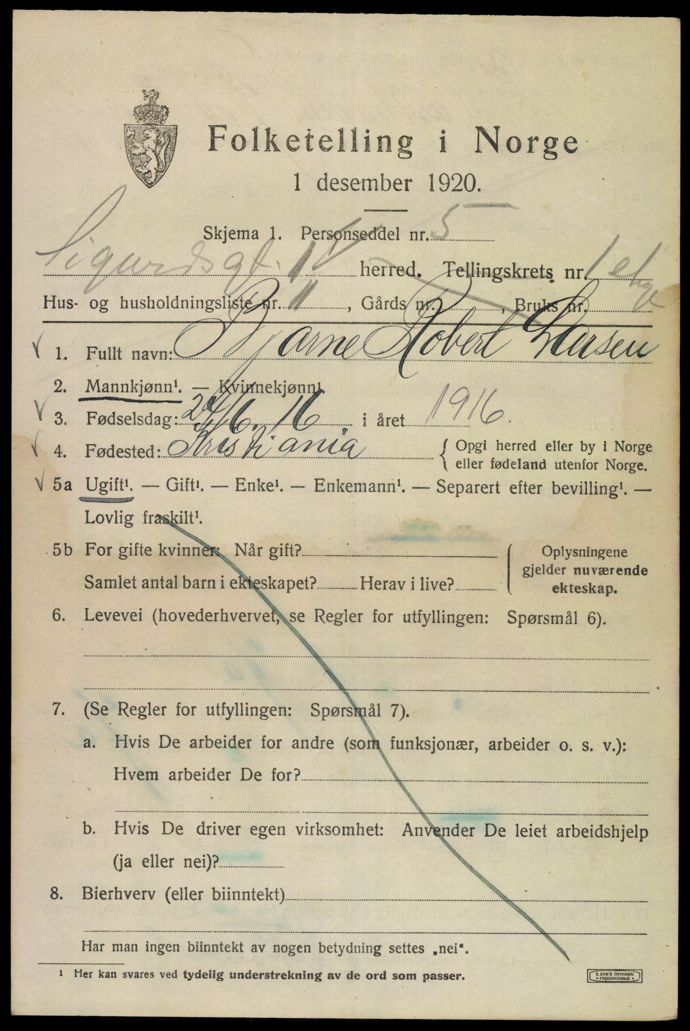 SAO, 1920 census for Kristiania, 1920, p. 510089