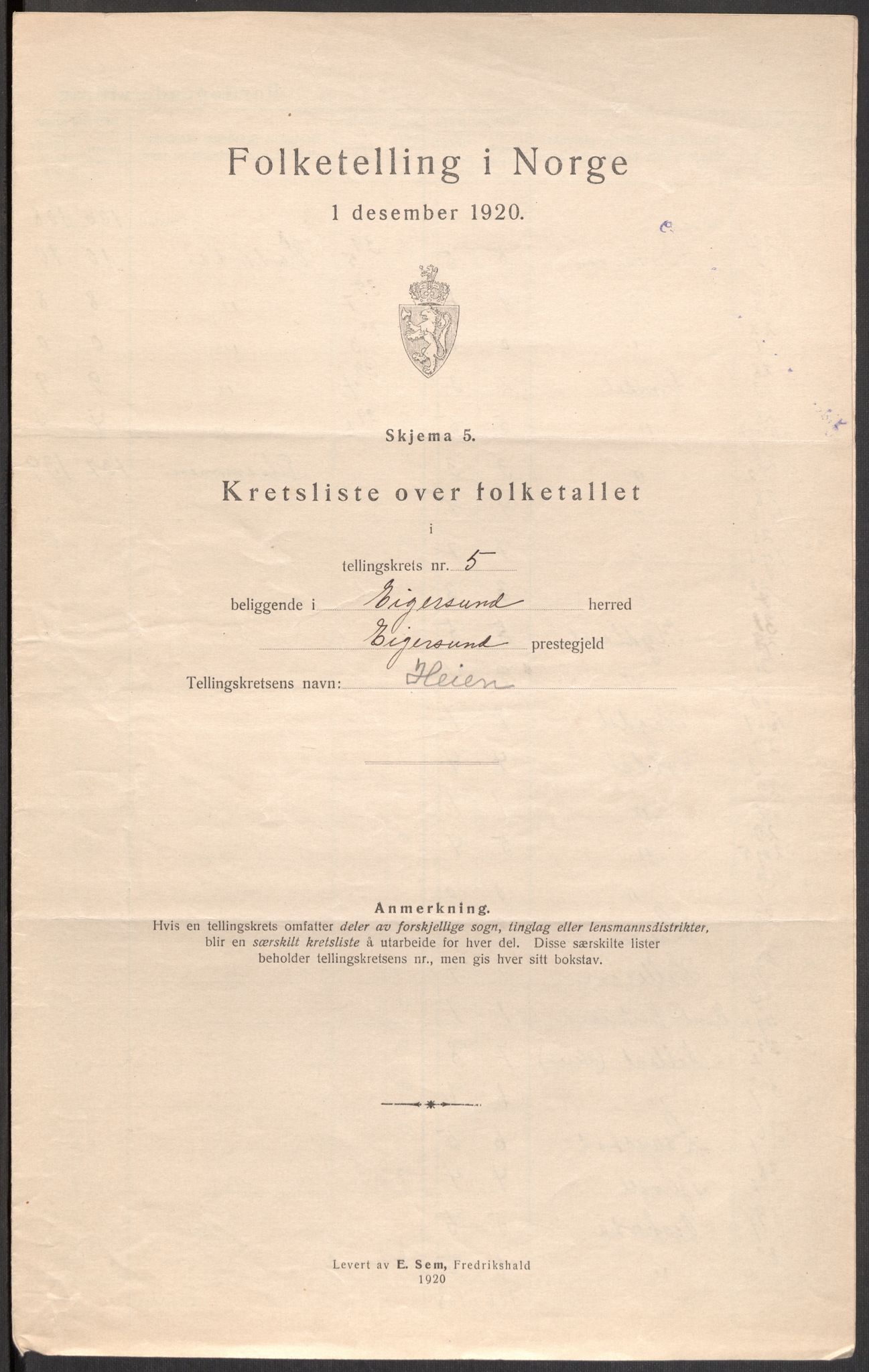 SAST, 1920 census for Eigersund, 1920, p. 19