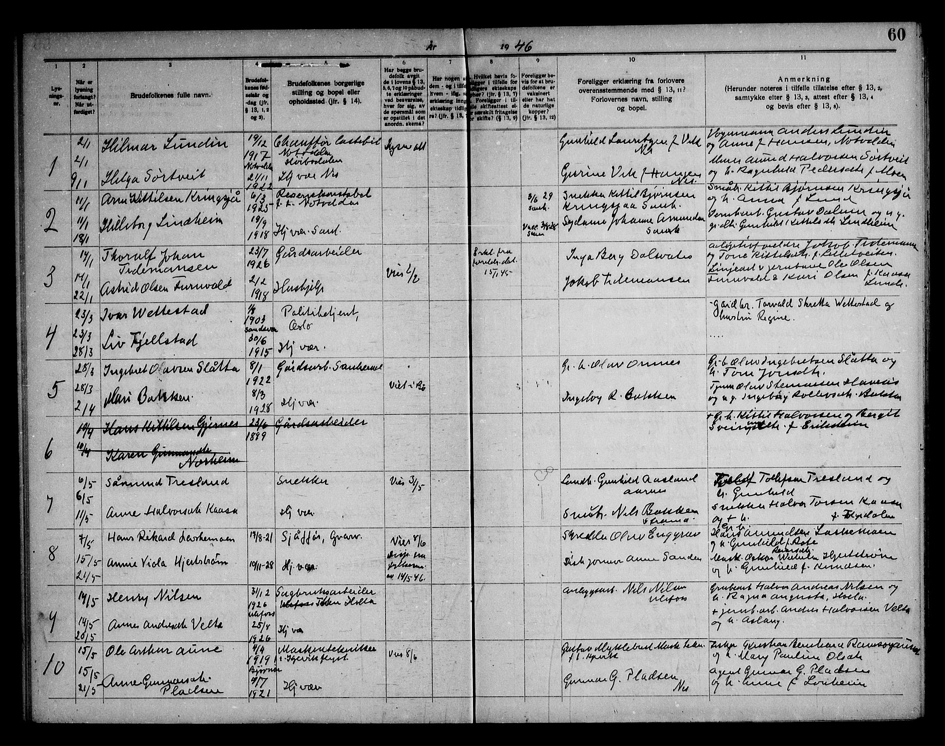 Sauherad kirkebøker, AV/SAKO-A-298/H/Ha/L0001: Banns register no. 1, 1919-1960, p. 60