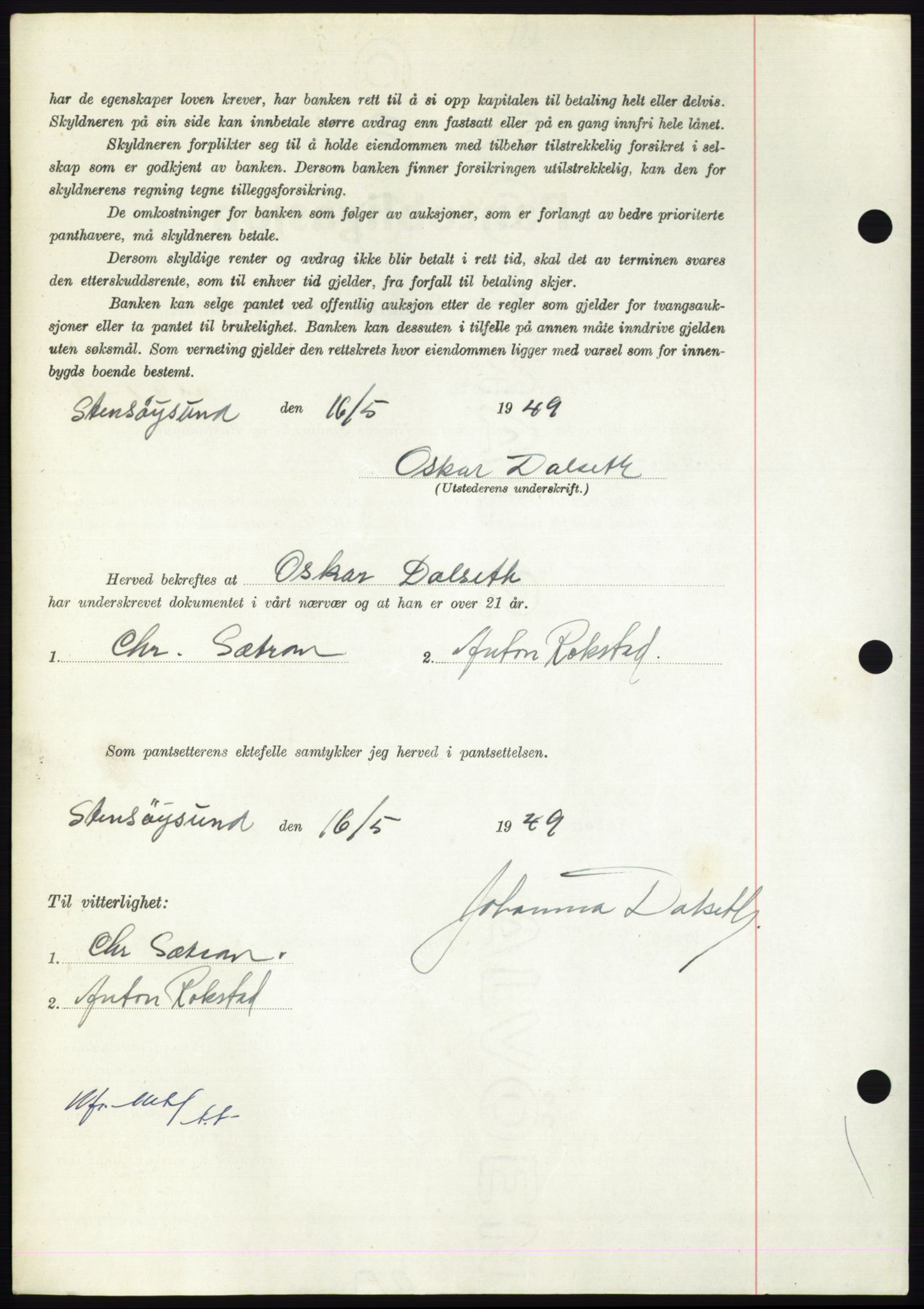 Nordmøre sorenskriveri, AV/SAT-A-4132/1/2/2Ca: Mortgage book no. B101, 1949-1949, Diary no: : 1343/1949