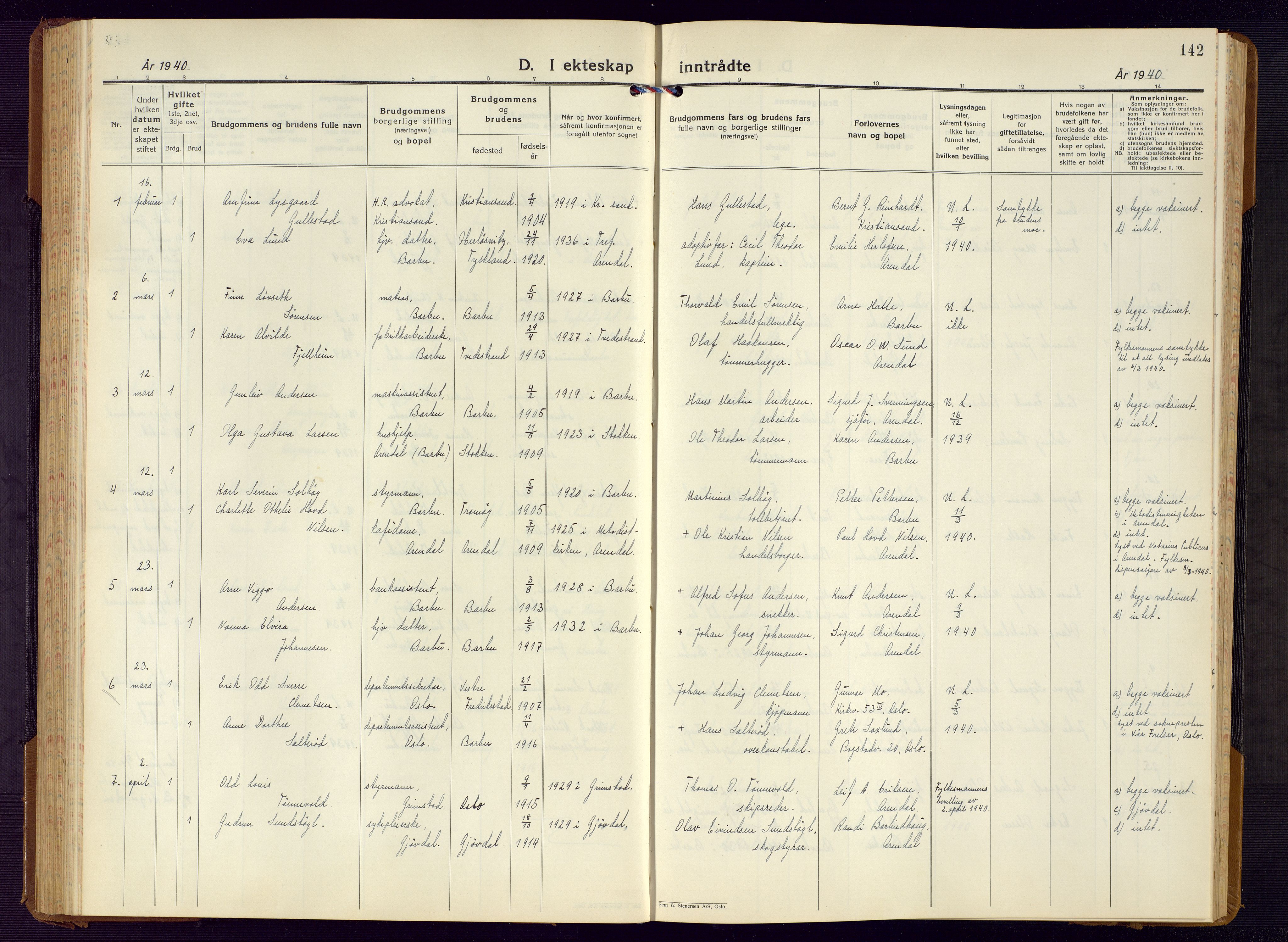 Barbu sokneprestkontor, AV/SAK-1111-0003/F/Fb/L0006: Parish register (copy) no. B 6, 1937-1947, p. 142