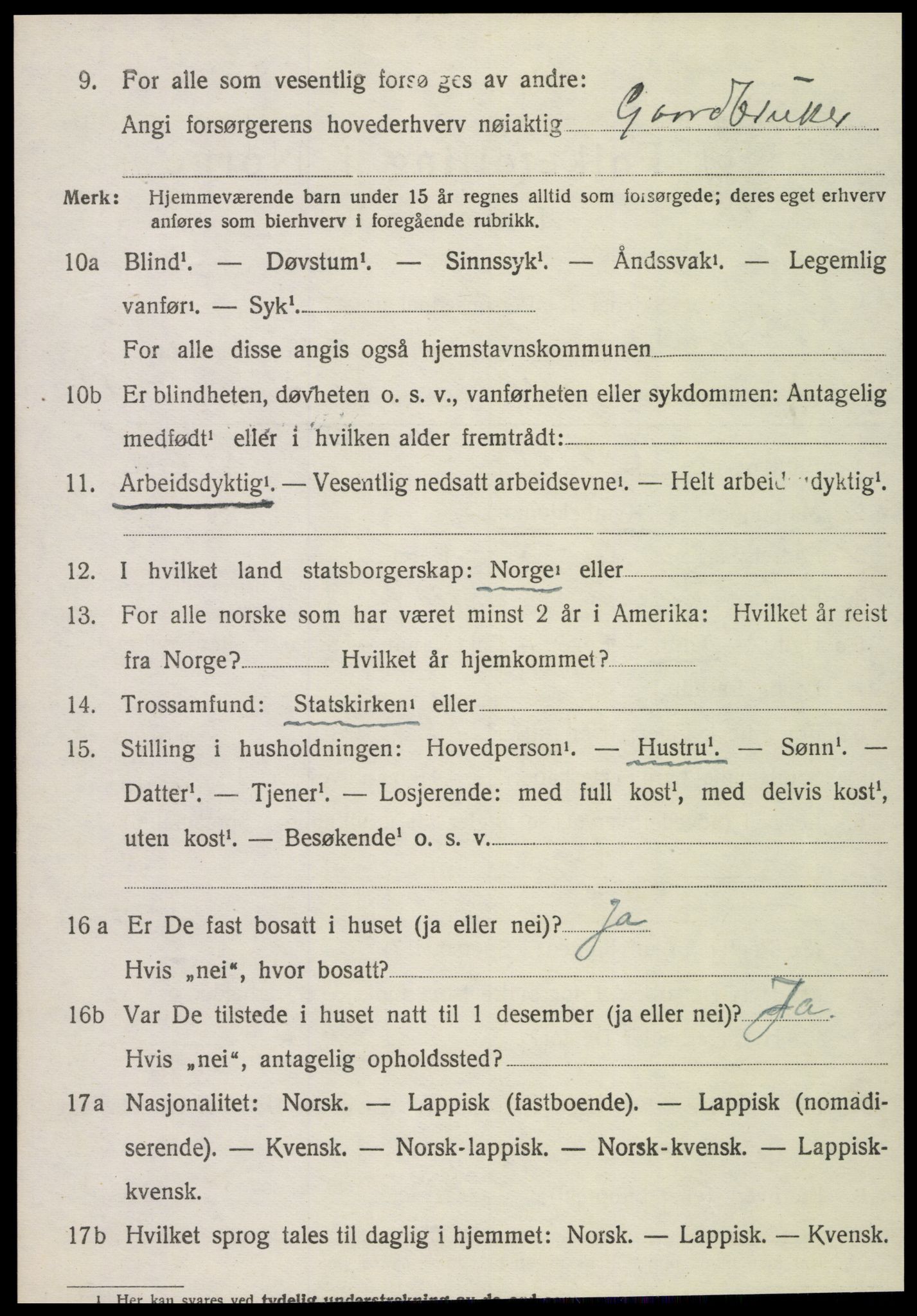 SAT, 1920 census for Kvam, 1920, p. 1838