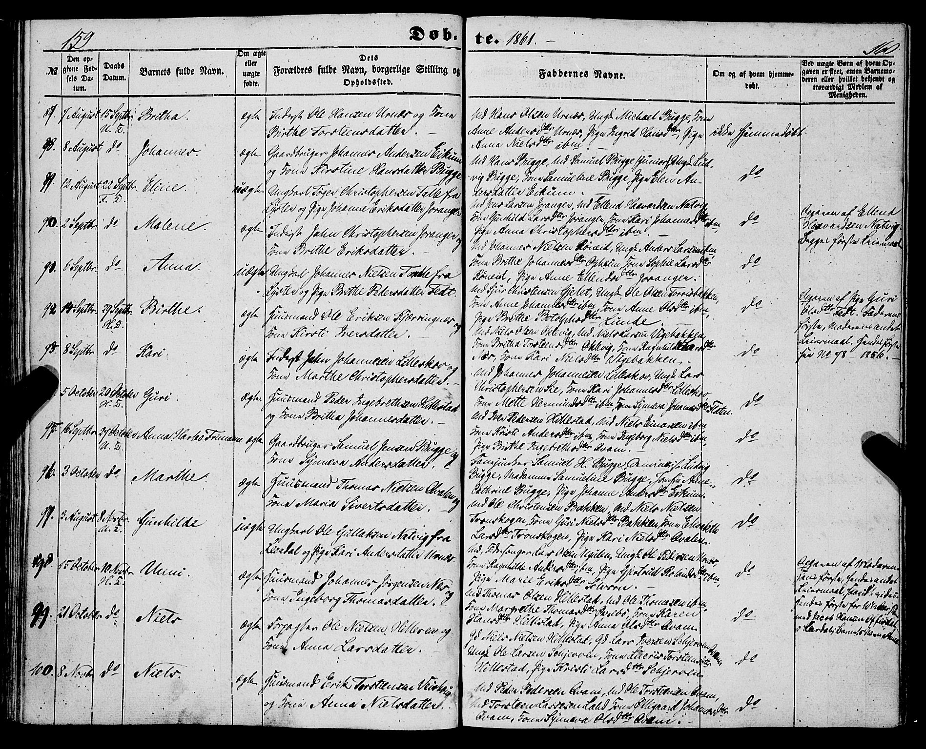 Hafslo sokneprestembete, SAB/A-80301/H/Haa/Haaa/L0009: Parish register (official) no. A 9, 1852-1873, p. 159-160