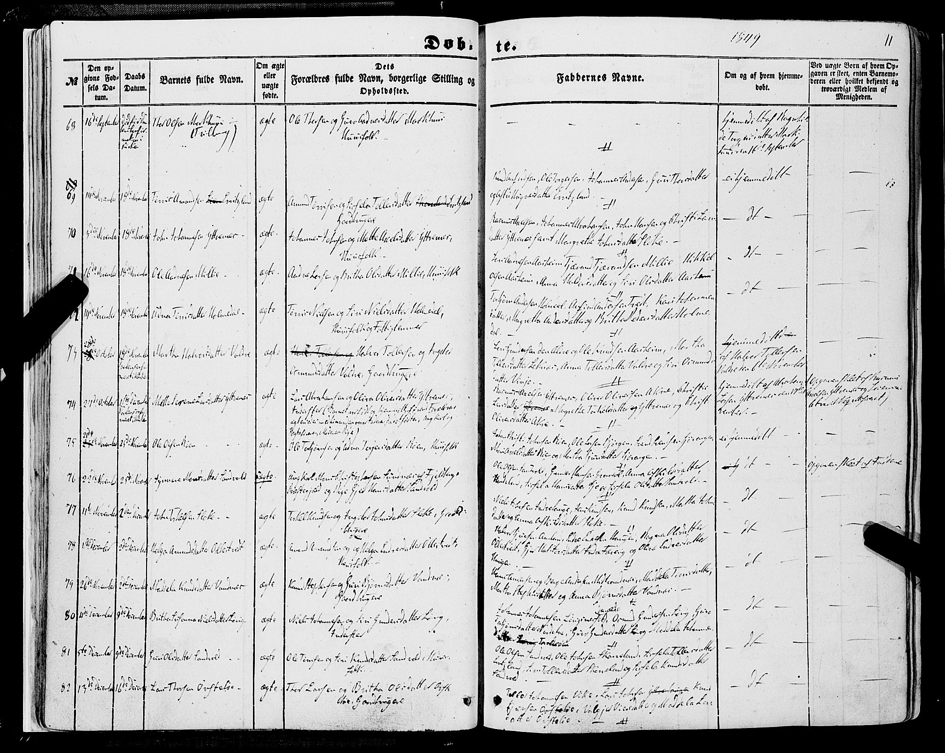 Skånevik sokneprestembete, AV/SAB-A-77801/H/Haa: Parish register (official) no. A 5I, 1848-1869, p. 11