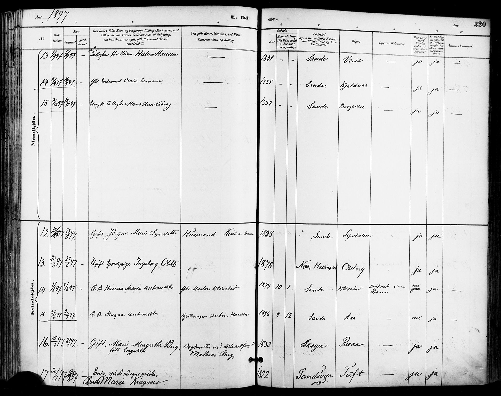Sande Kirkebøker, SAKO/A-53/F/Fa/L0007: Parish register (official) no. 7, 1888-1903, p. 320