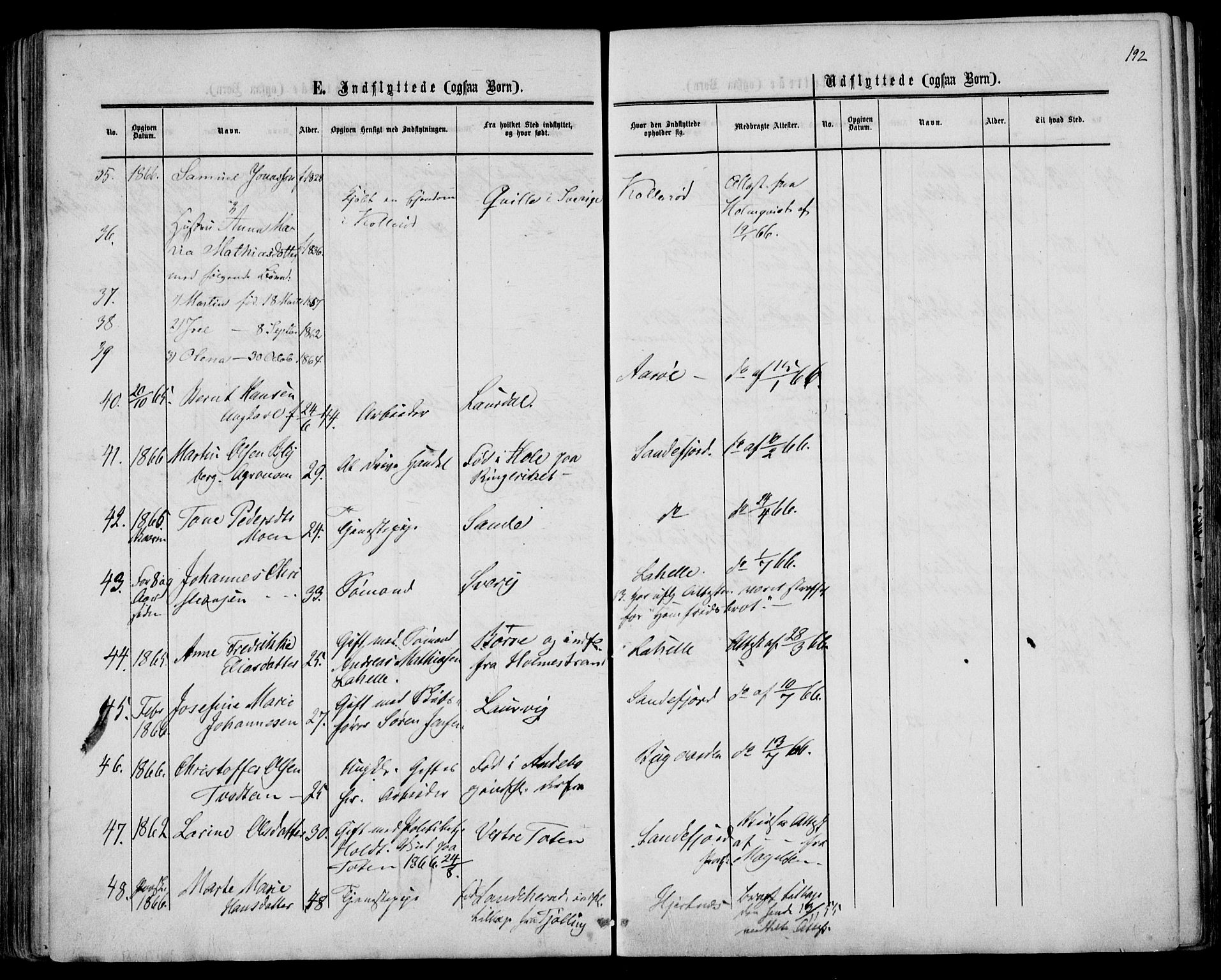 Sandar kirkebøker, AV/SAKO-A-243/F/Fa/L0009: Parish register (official) no. 9, 1862-1871, p. 192