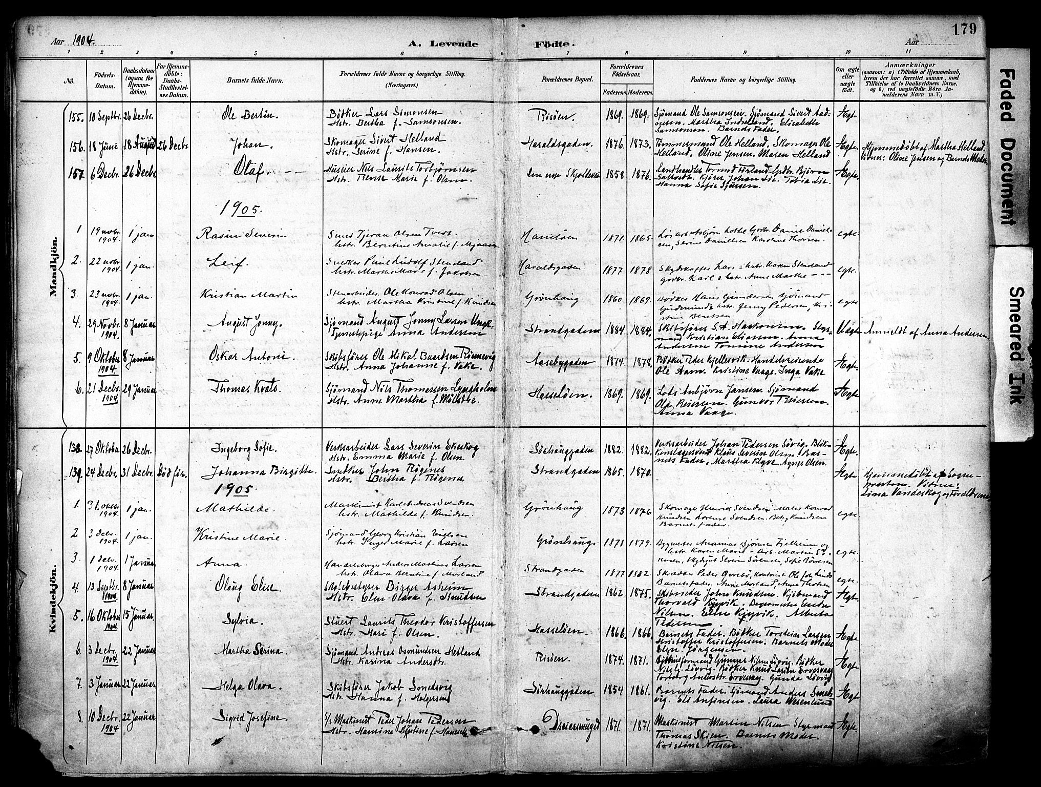 Haugesund sokneprestkontor, SAST/A -101863/H/Ha/Haa/L0006: Parish register (official) no. A 6, 1891-1907, p. 179