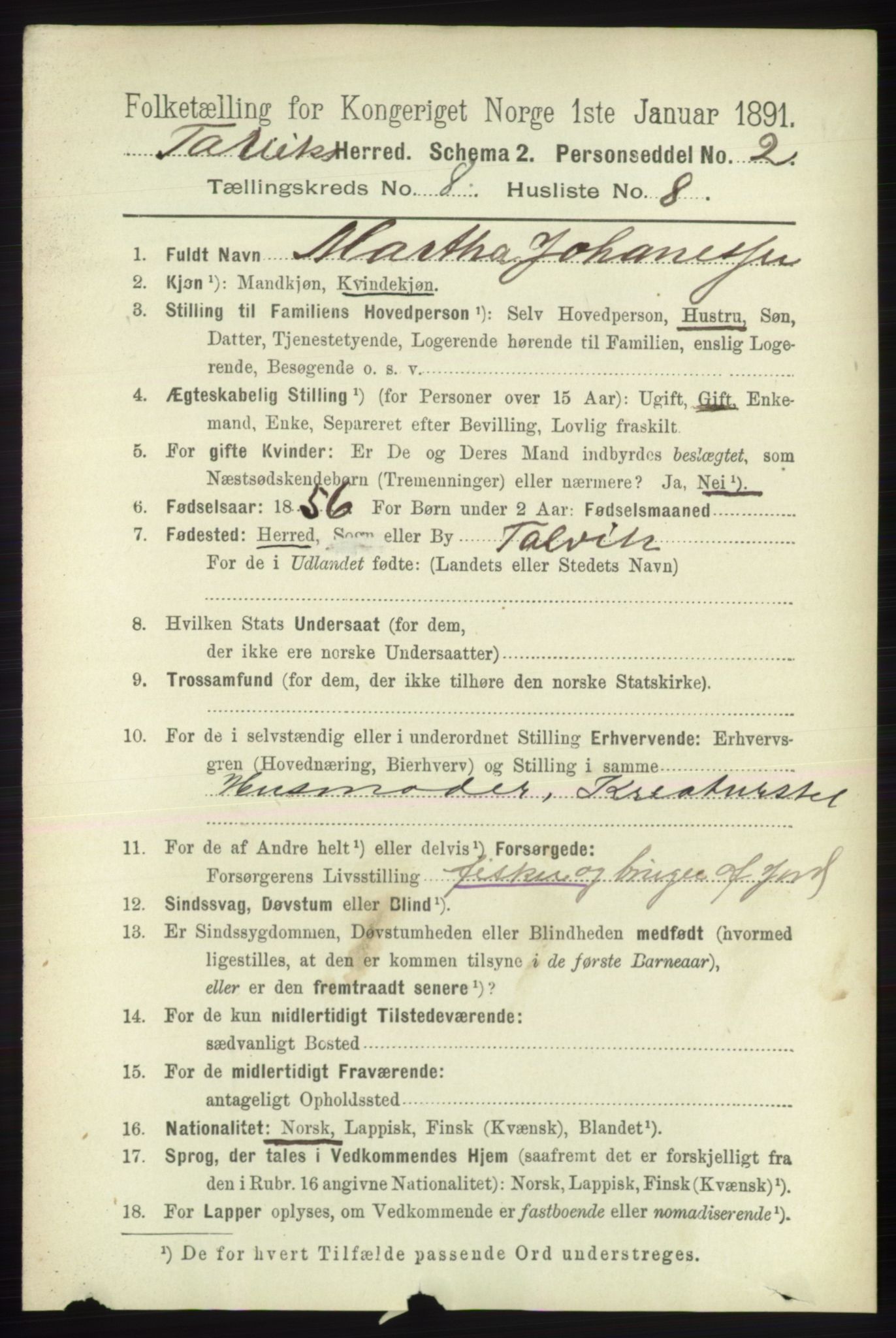 RA, 1891 census for 2013 Talvik, 1891, p. 2088