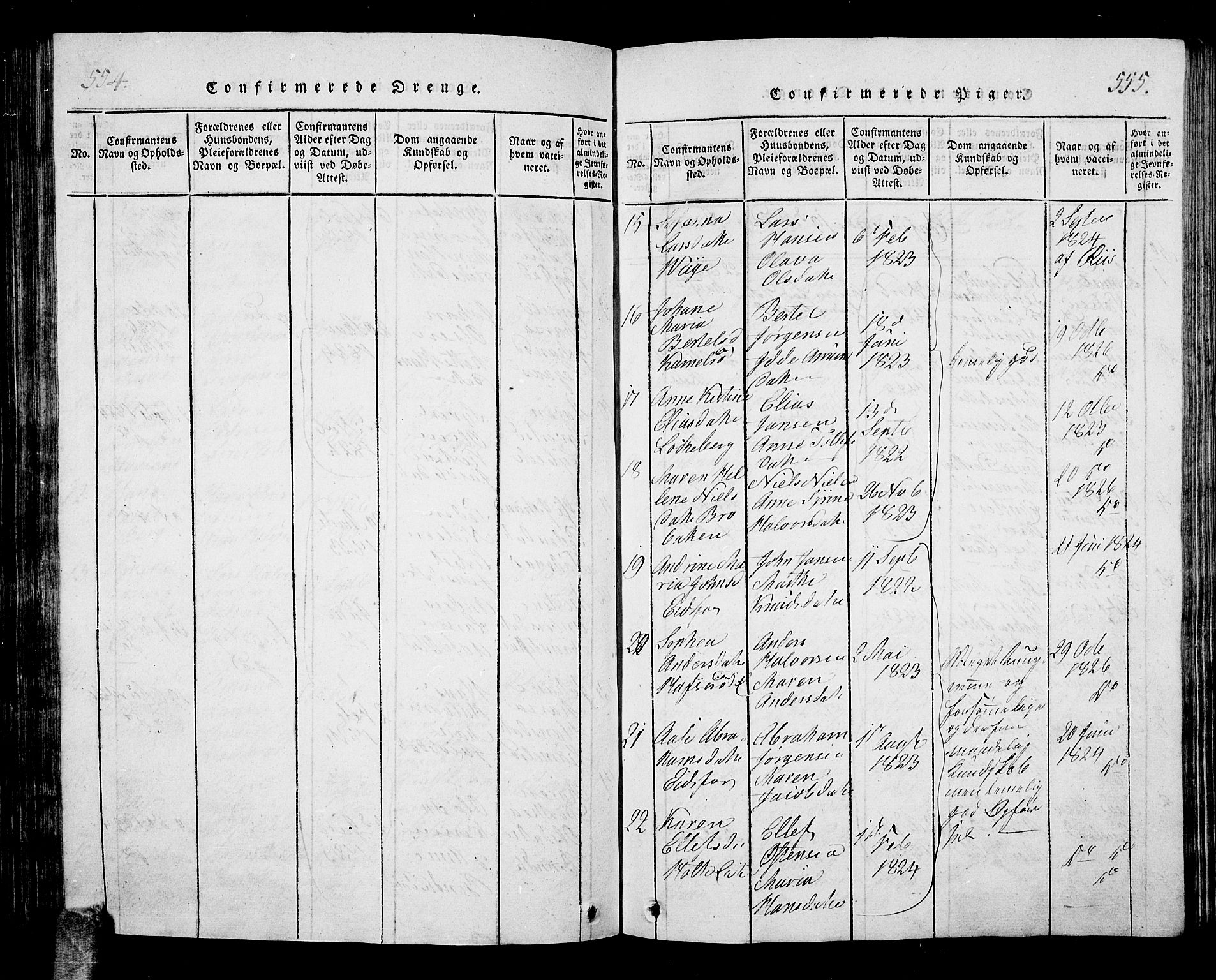 Hof kirkebøker, AV/SAKO-A-64/G/Ga/L0001: Parish register (copy) no. I 1, 1814-1844, p. 554-555