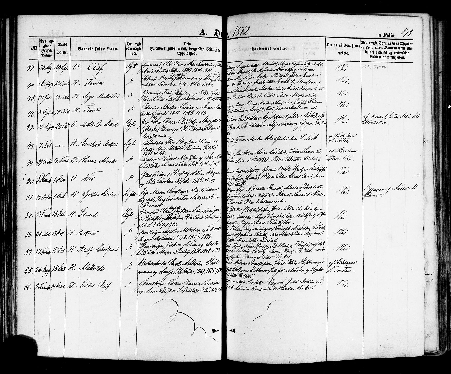 Hof kirkebøker, AV/SAKO-A-64/F/Fa/L0006: Parish register (official) no. I 6, 1851-1877, p. 179