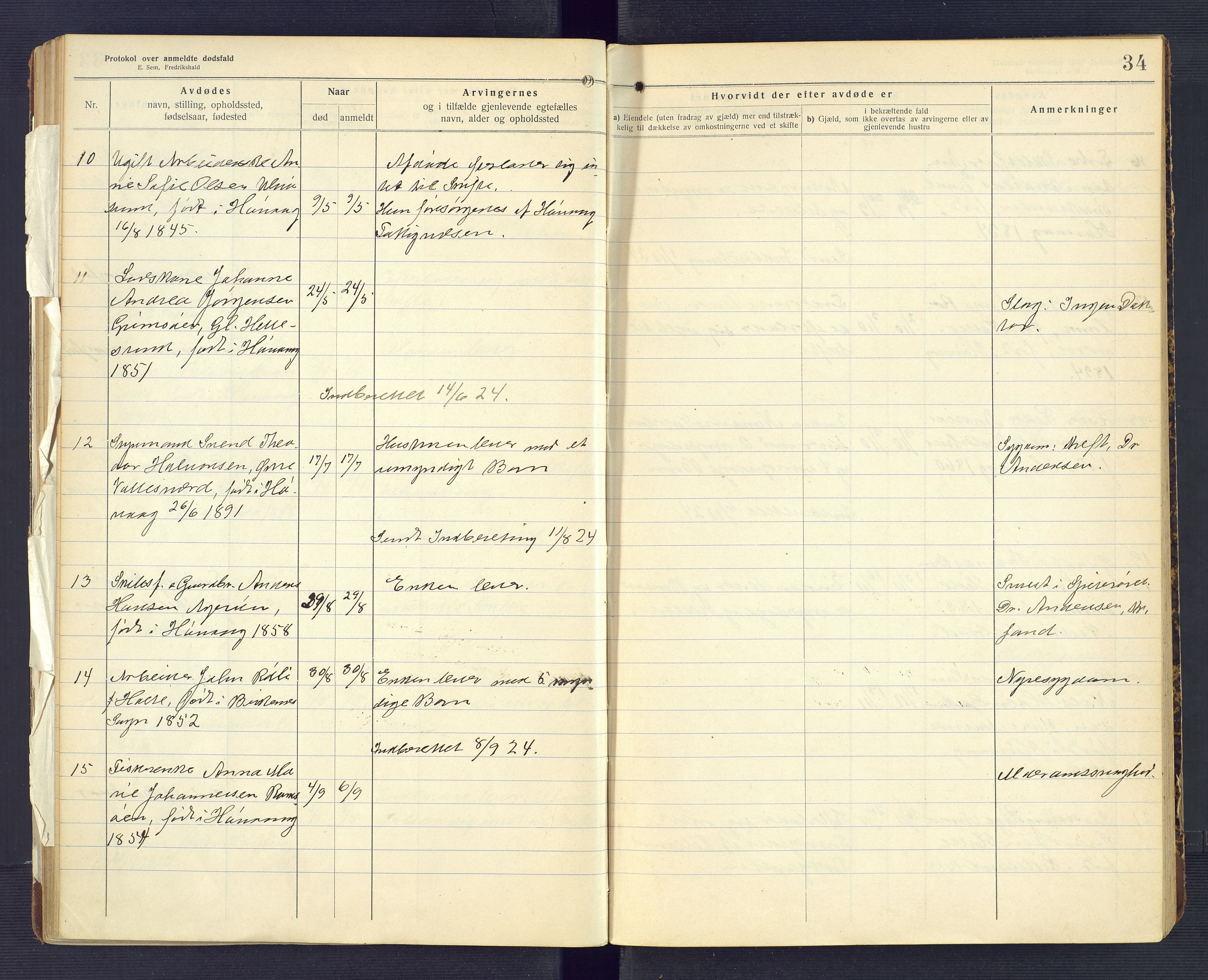 Høvåg lensmannskontor, AV/SAK-1241-0024/F/Fe/L0041: Protokoll over anmeldte dødsfall, 1916-1933, p. 34