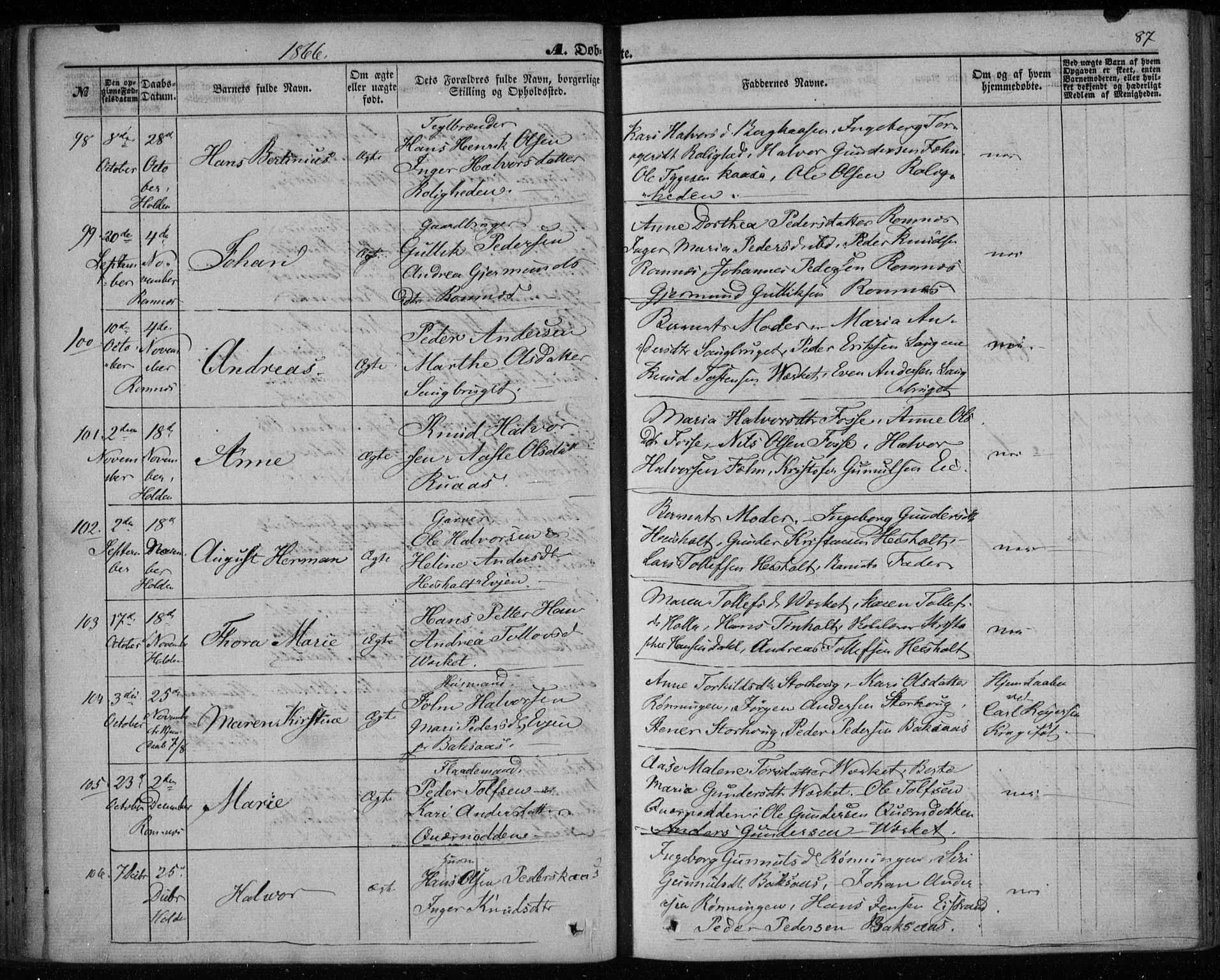Holla kirkebøker, AV/SAKO-A-272/F/Fa/L0006: Parish register (official) no. 6, 1861-1869, p. 87