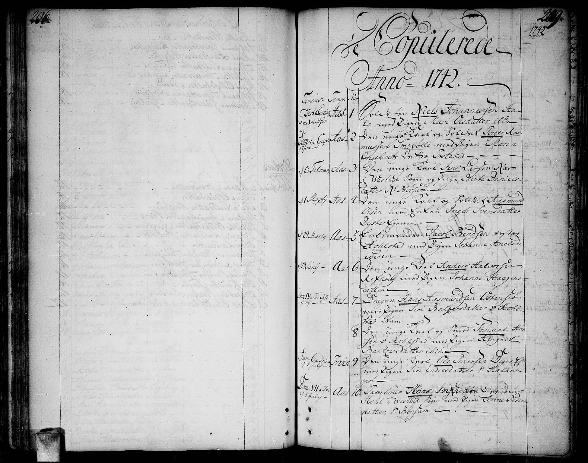 Ås prestekontor Kirkebøker, AV/SAO-A-10894/F/Fa/L0001: Parish register (official) no. I 1, 1742-1778, p. 206-209