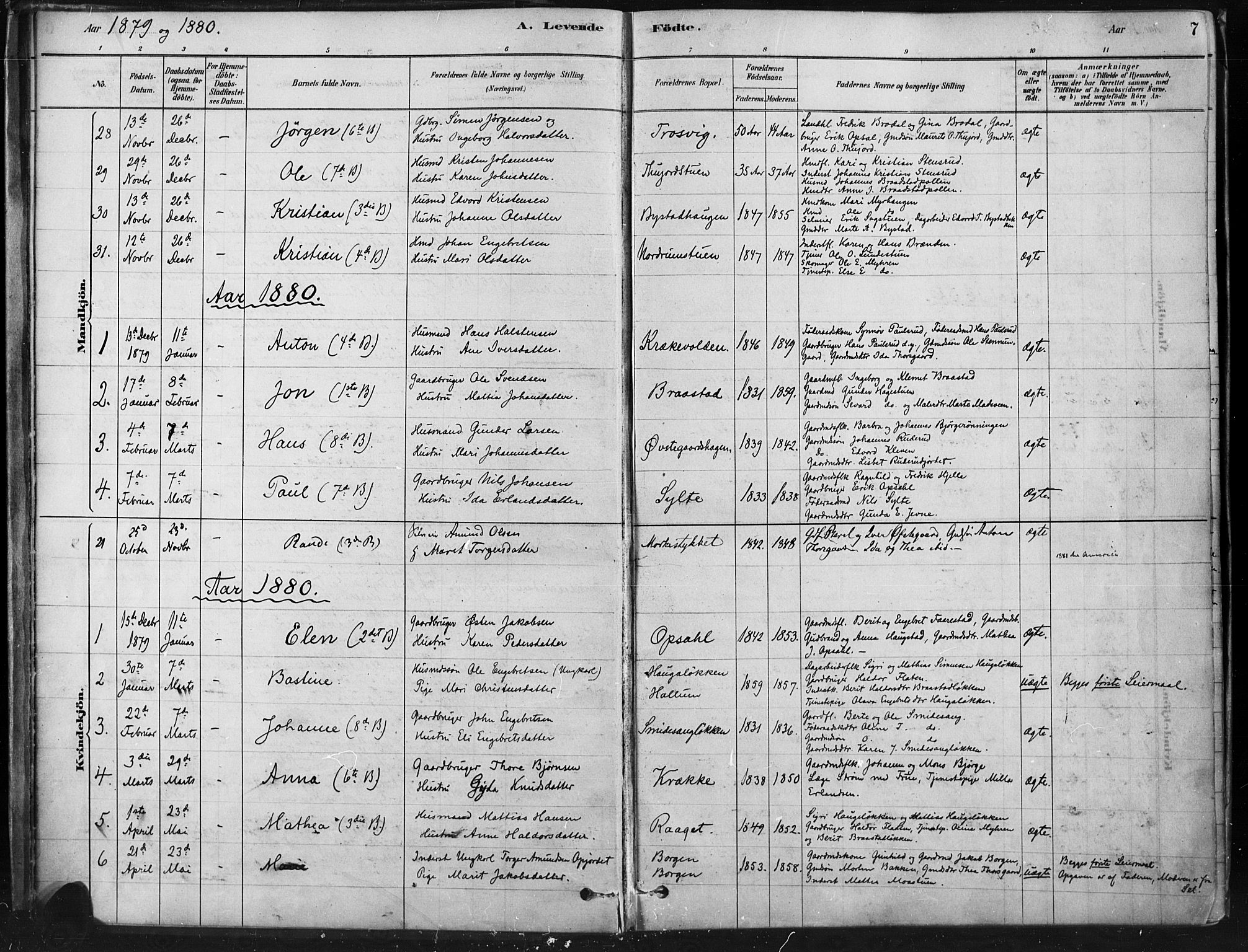 Ringebu prestekontor, SAH/PREST-082/H/Ha/Haa/L0009: Parish register (official) no. 9, 1878-1898, p. 7